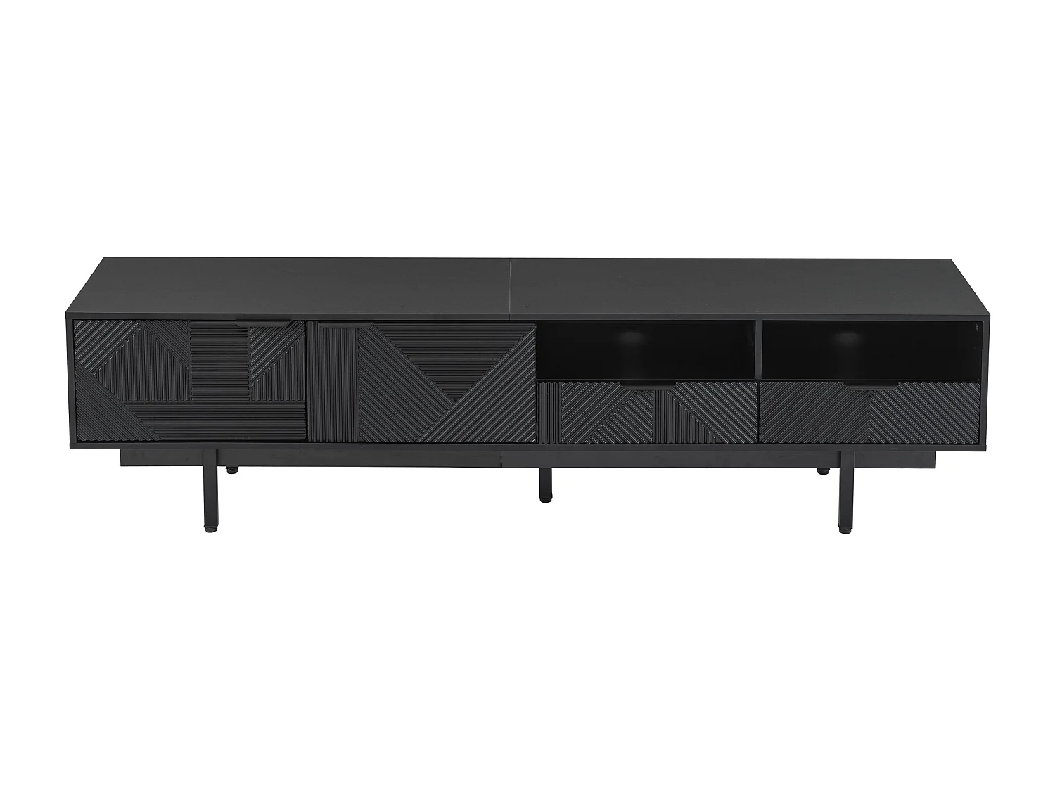 Móvel de TV geométrico preto - 2 portas e 2 gavetas