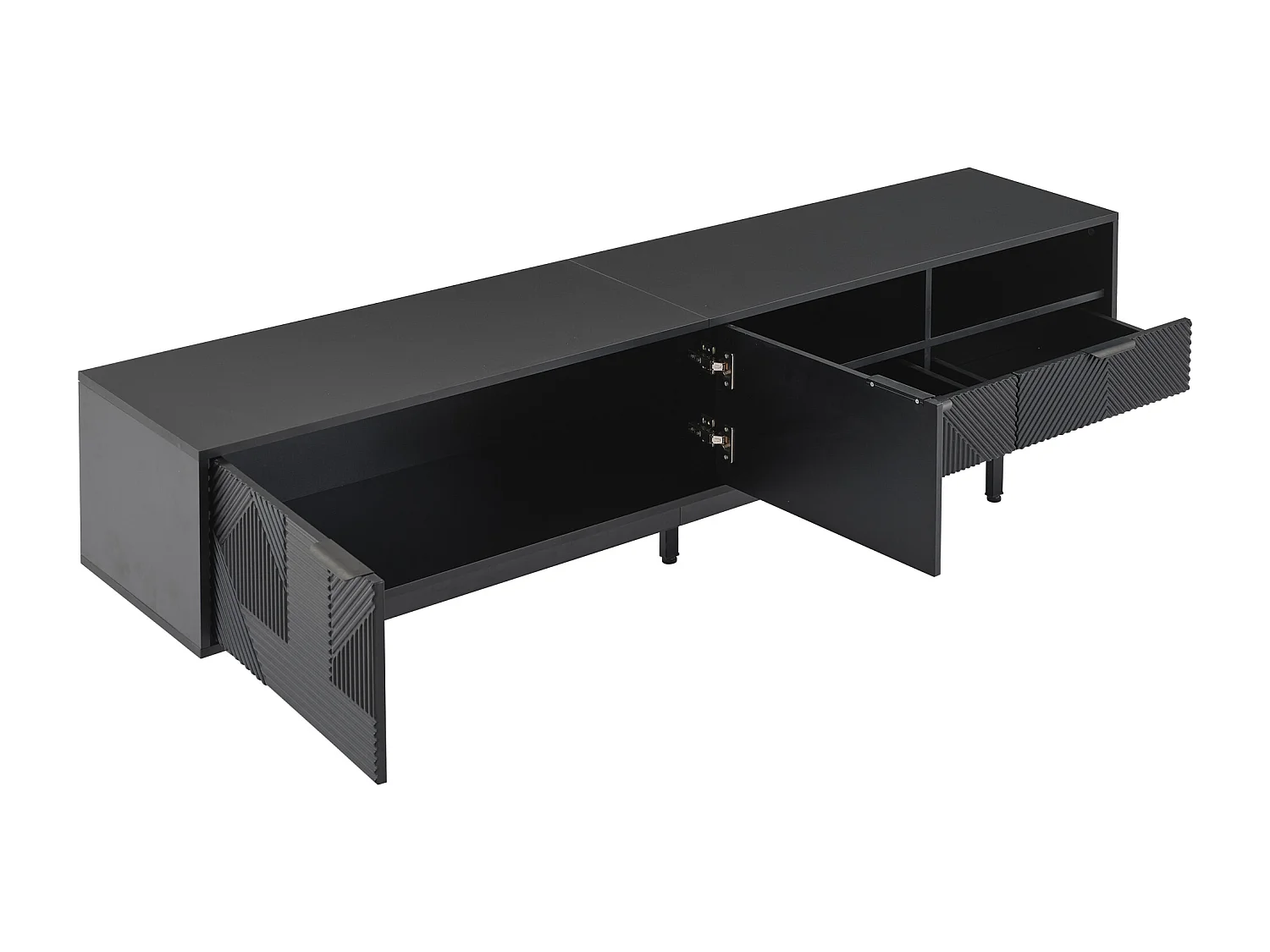 Móvel de TV geométrico preto - 2 portas e 2 gavetas