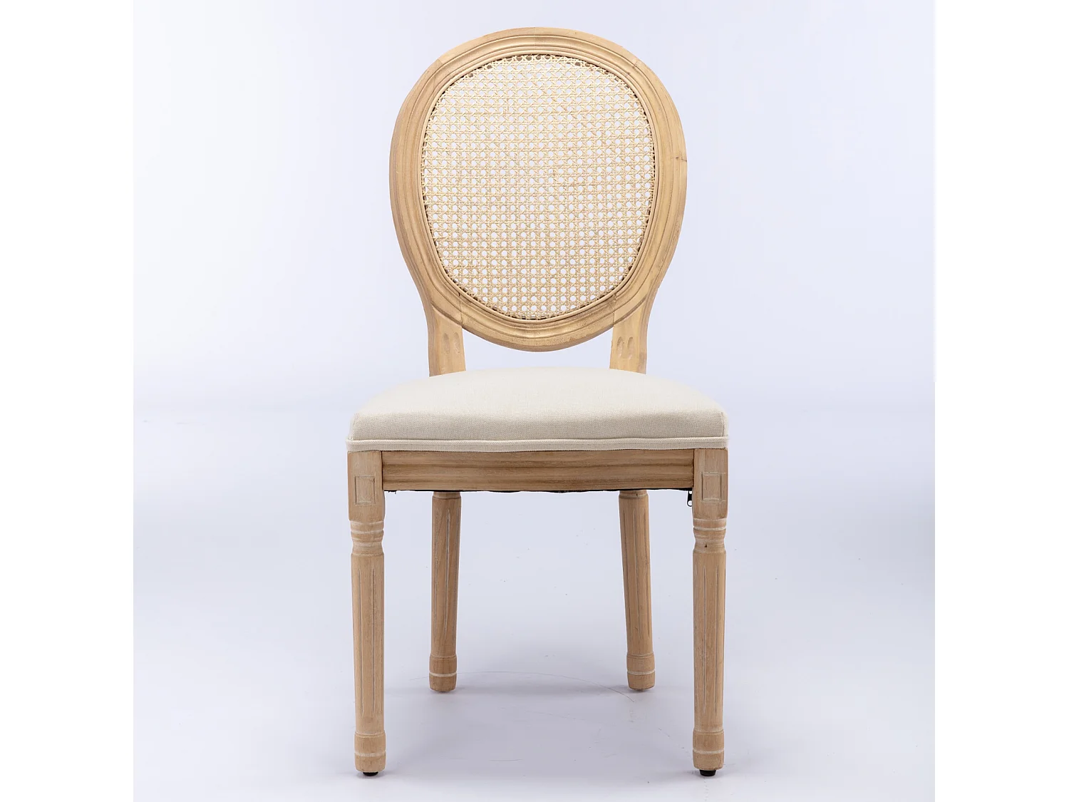 Lot de 2 chaises en bois et tissu lin - Dossier en rotin - Beige et naturel clair