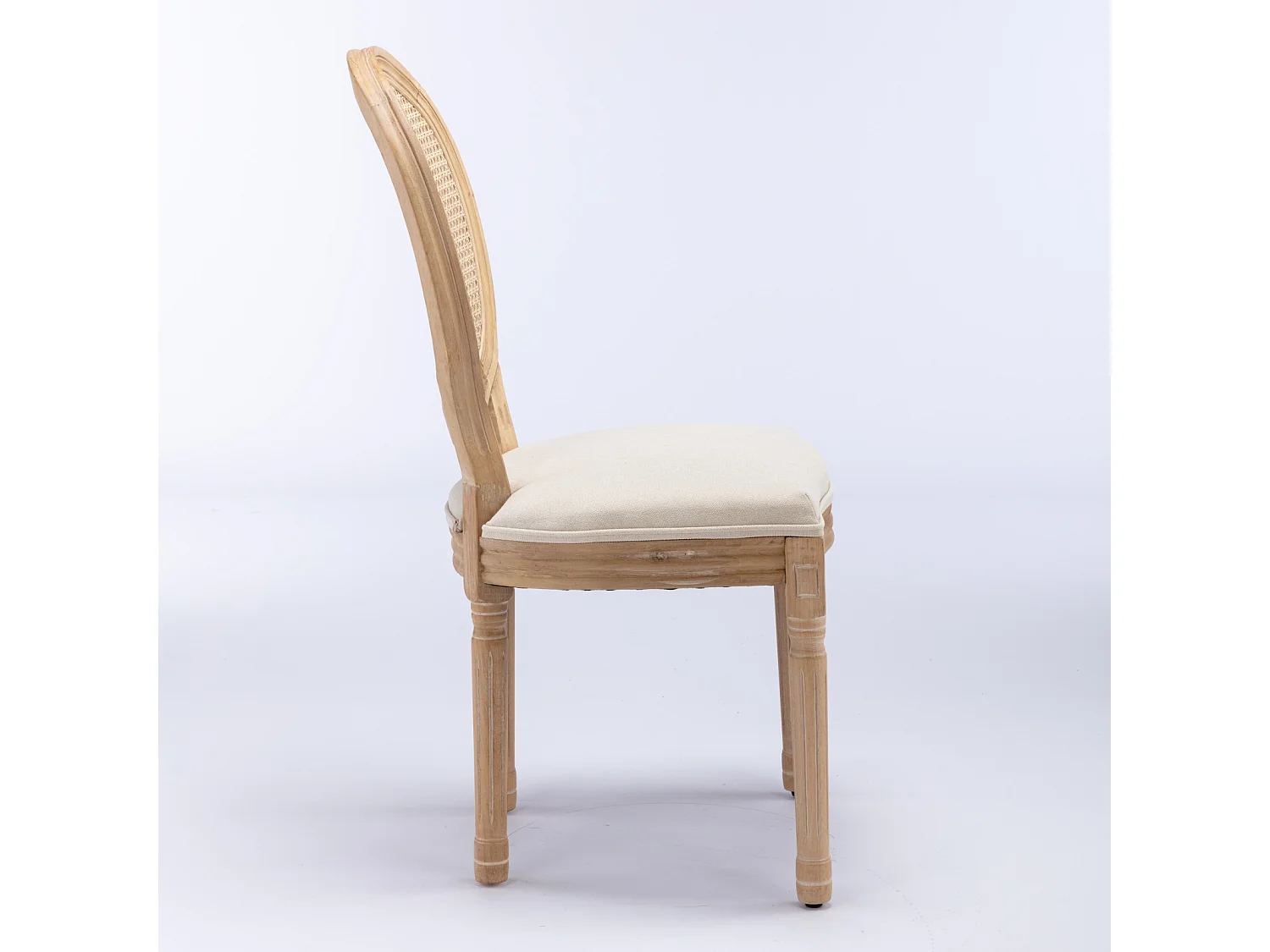 Lot de 2 chaises en bois et tissu lin - Dossier en rotin - Beige et naturel clair