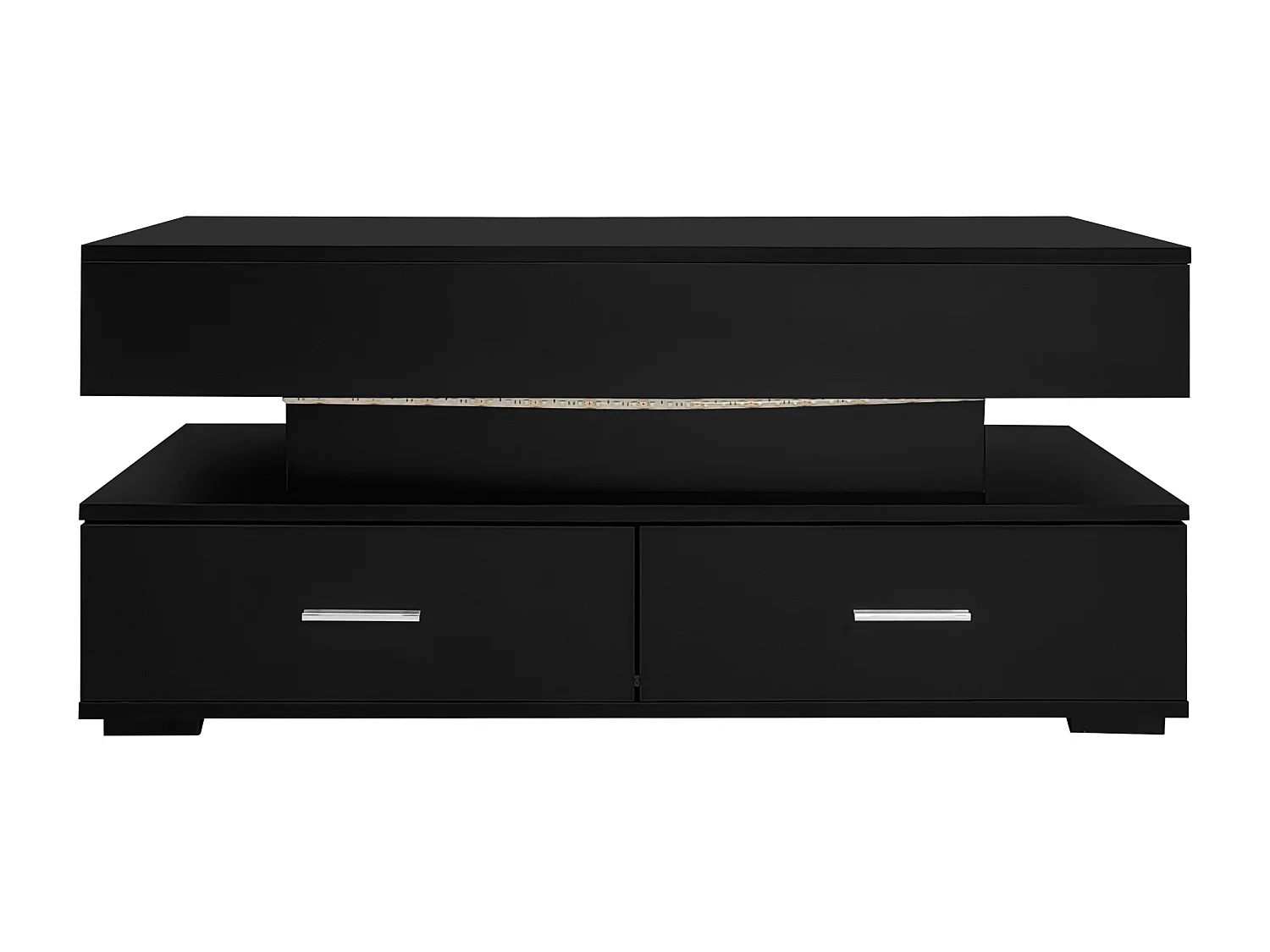 Salontafel met opklapbaar blad, ledverlichting en 2 lades - PB hout - Zwart