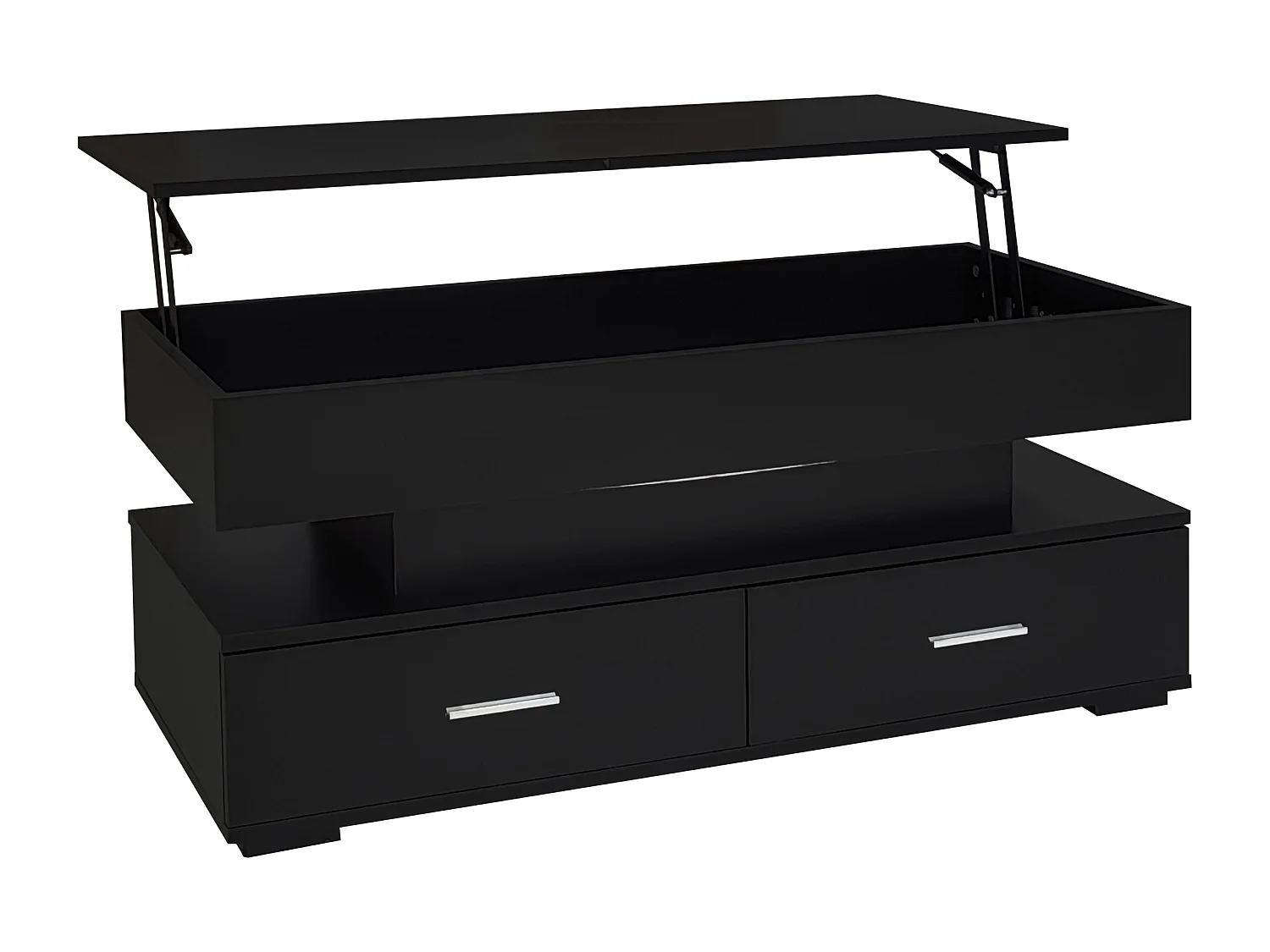 Salontafel met opklapbaar blad, ledverlichting en 2 lades - PB hout - Zwart