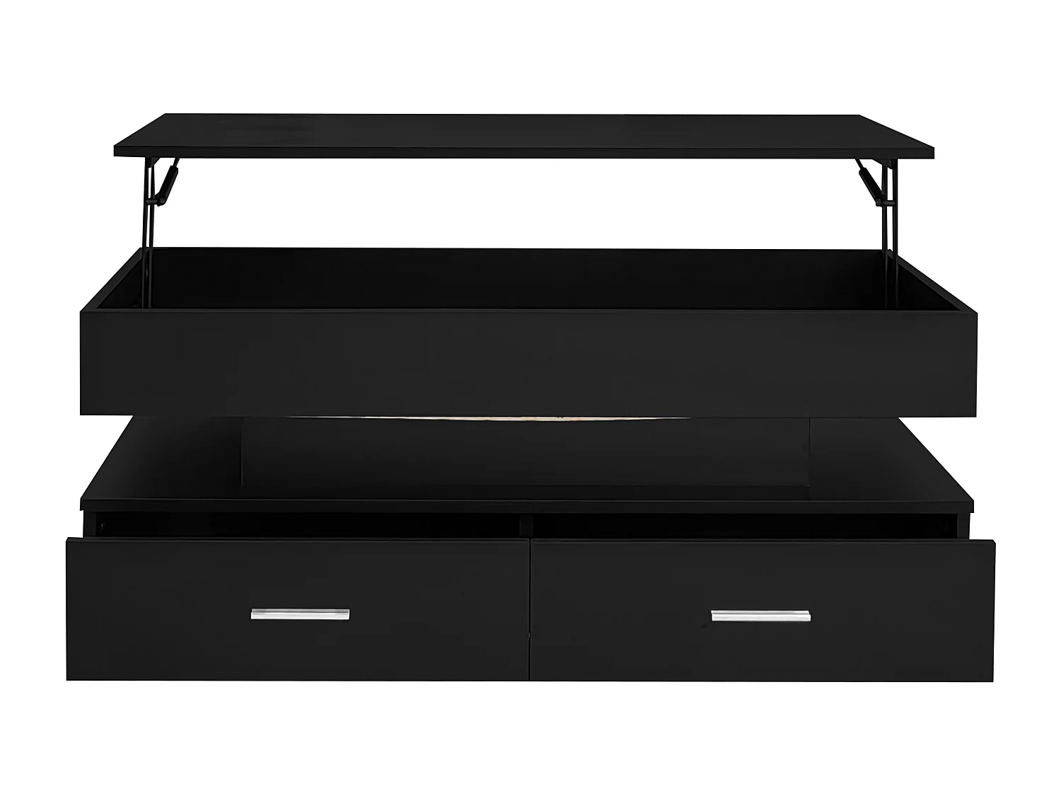 Salontafel met opklapbaar blad, ledverlichting en 2 lades - PB hout - Zwart