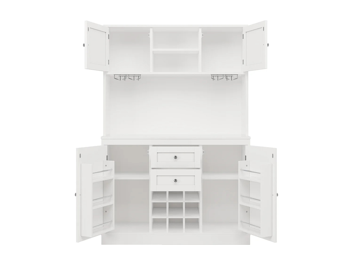 Credenza da cucina con 4 ante, 2 cassetti e portabottiglie - Legno MDF - Nero