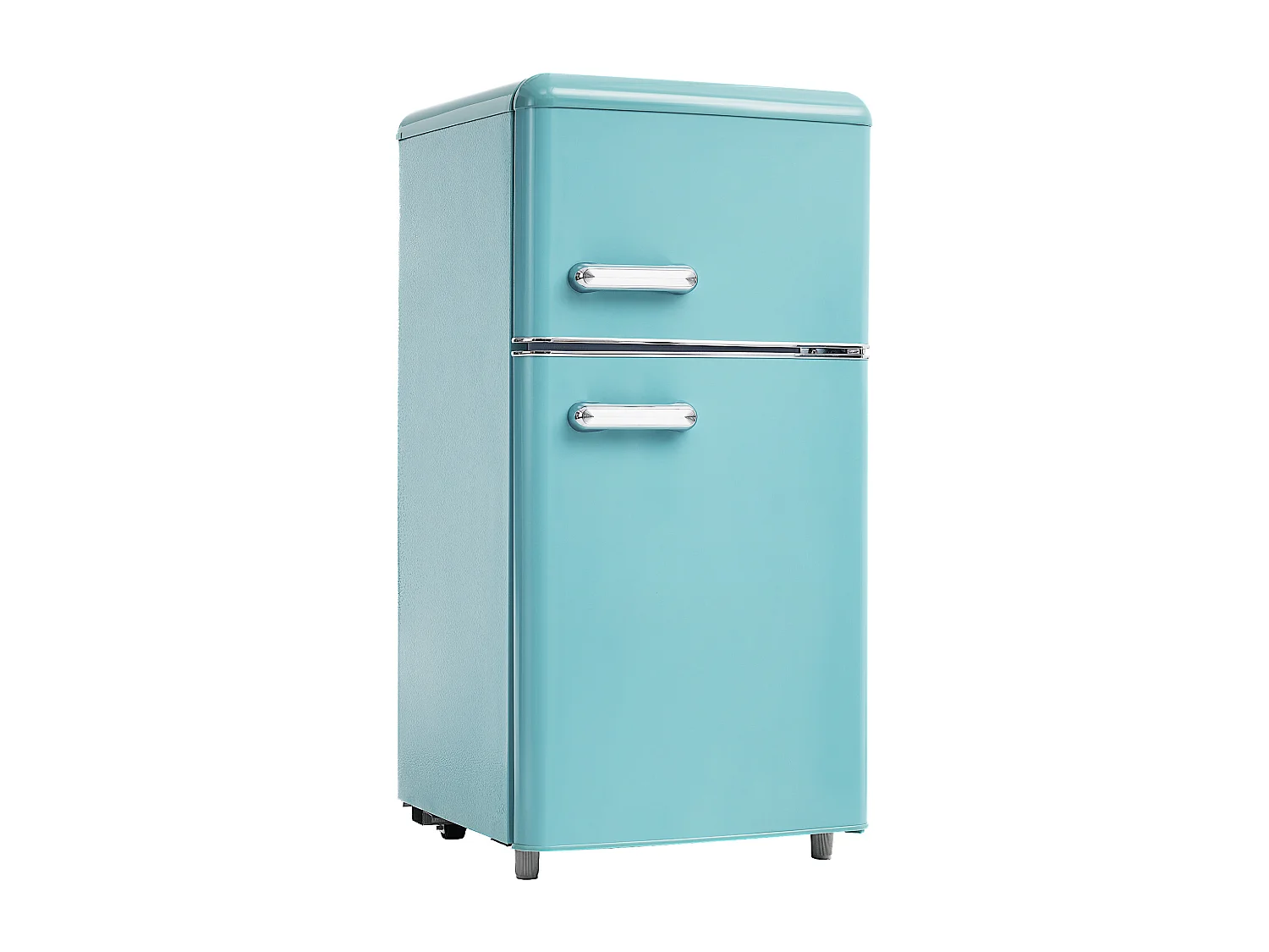 Réfrigérateur style rétro de 72 L avec 2 portes et LED - congélateur de 21 L - Bleu-vert