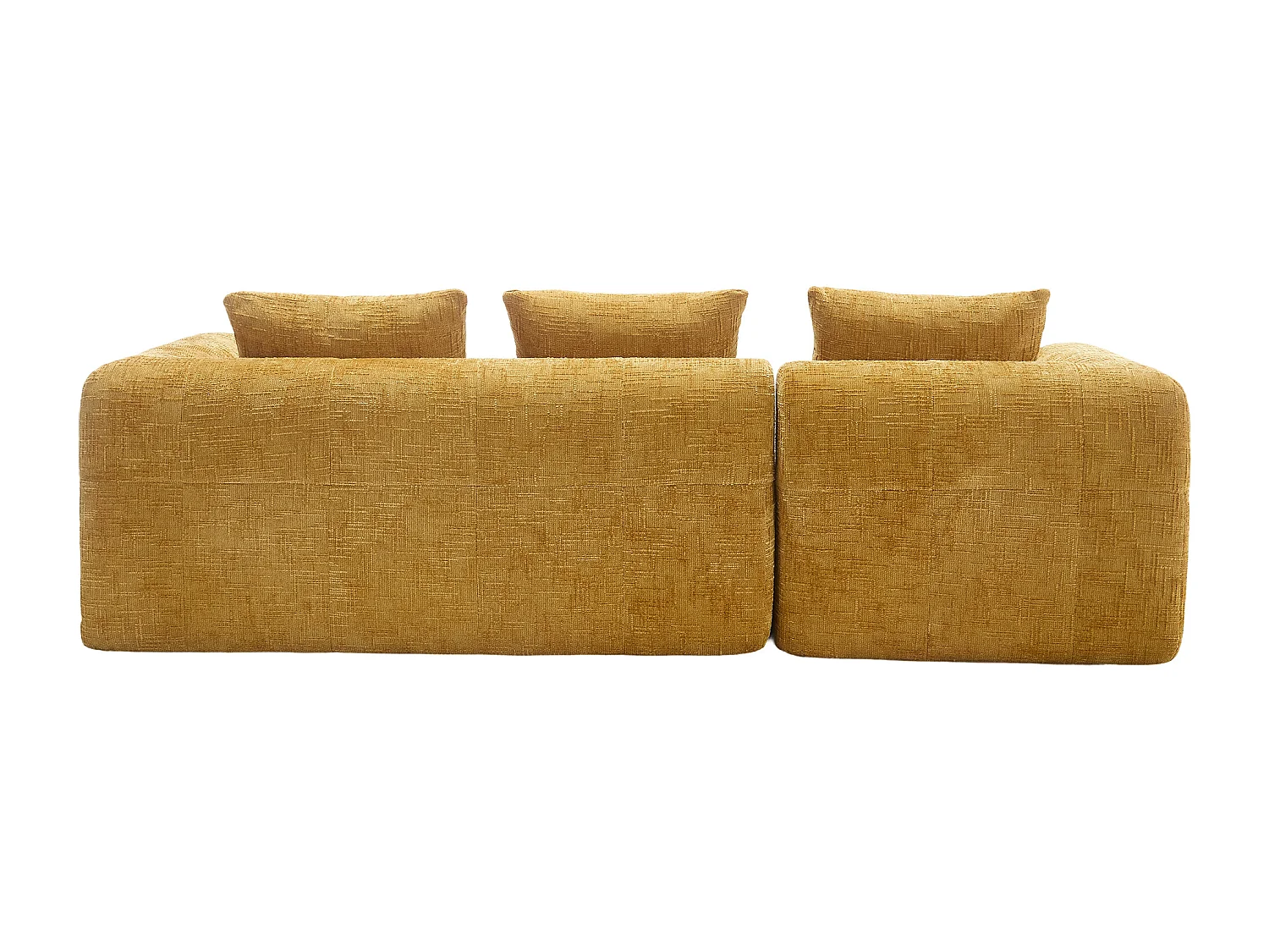 Canapé 3 place d'angle en L avec 3 coussins et poche latérale - Chenille jaune