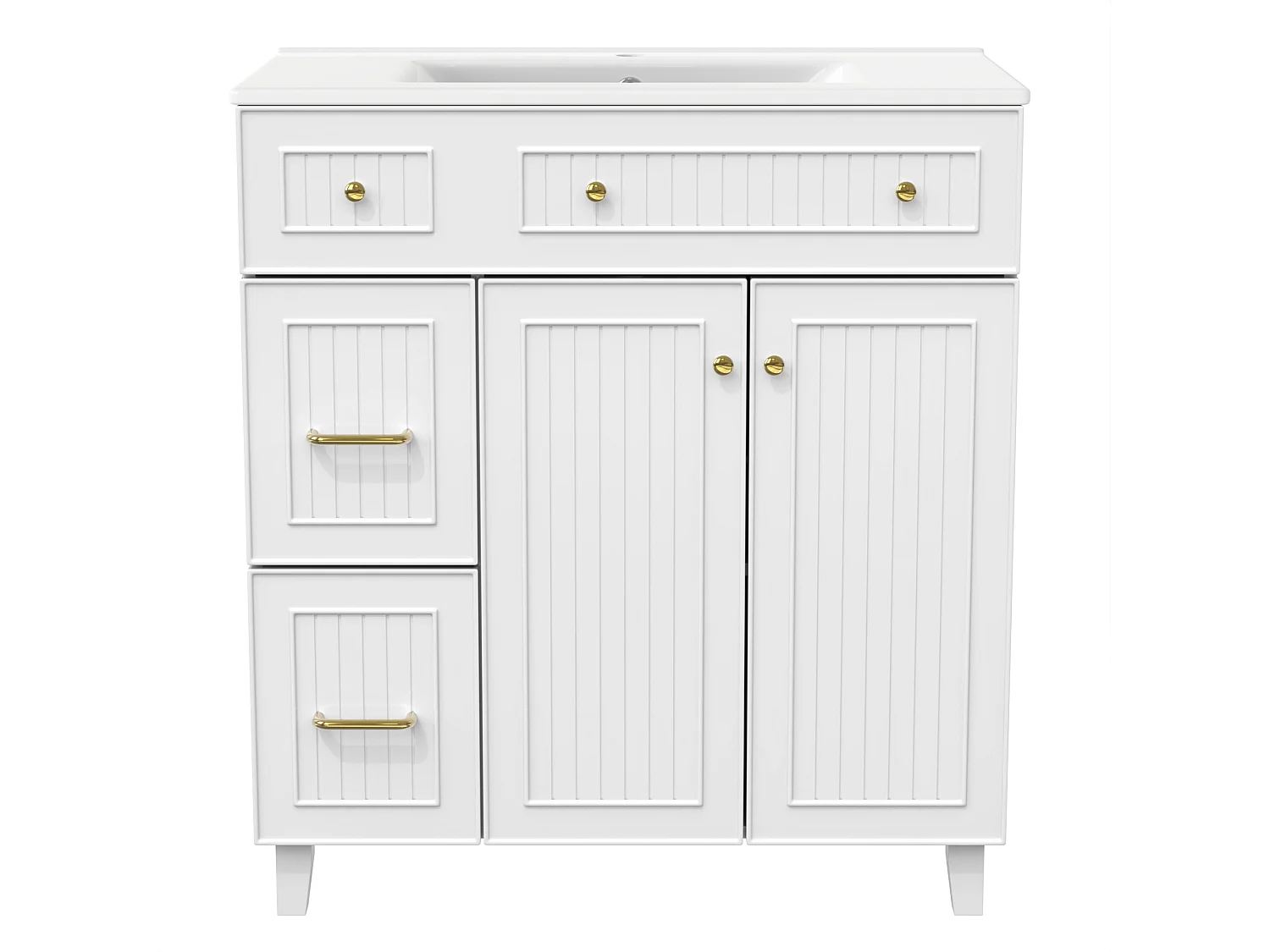 Badkamermeubel met keramische wasbak, 2 lades en 2 deuren - Wit