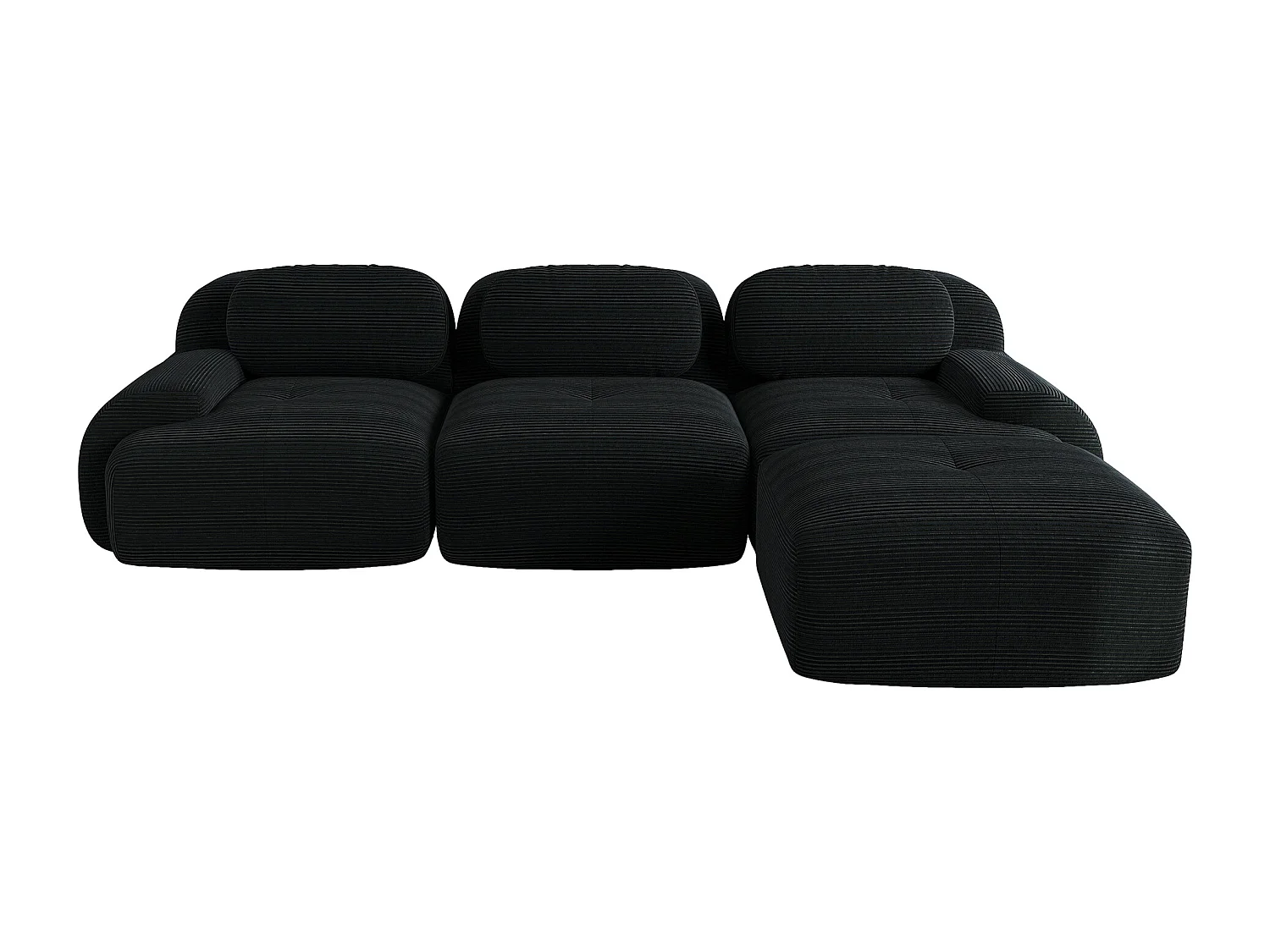 Divano 3 posti con poggiapiedi e cuscini - Velluto a coste - Nero, non necessita di montaggio