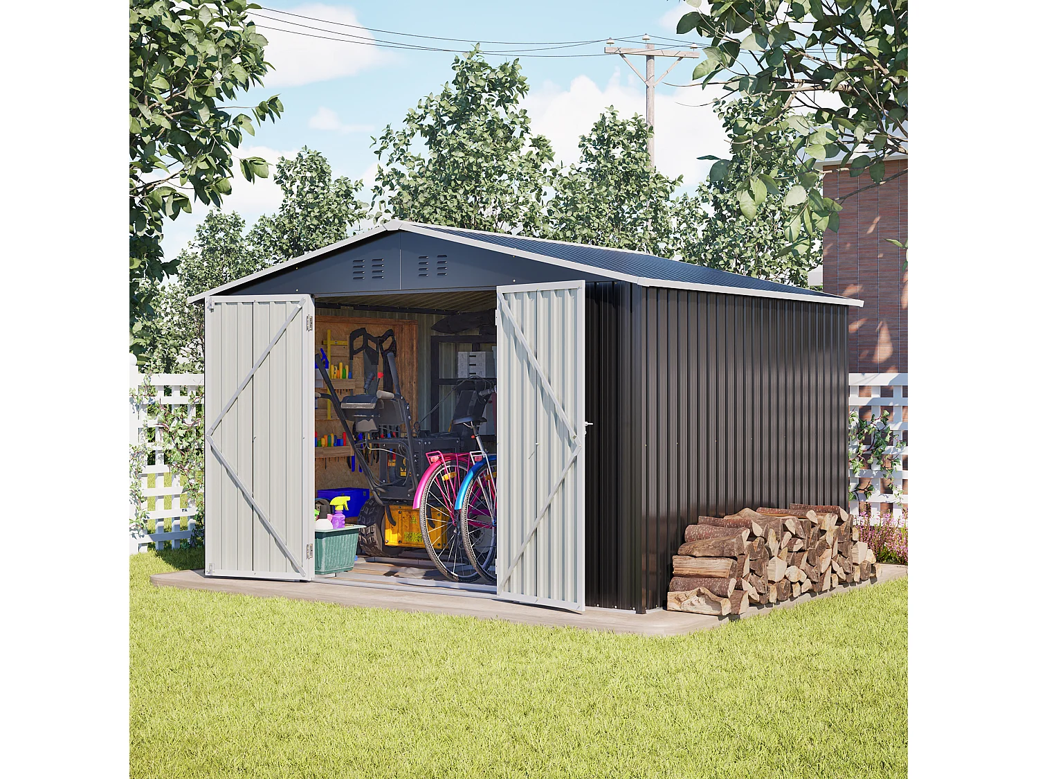 Grand abri de jardin métallique 300 x 252 x 191 cm - Noir