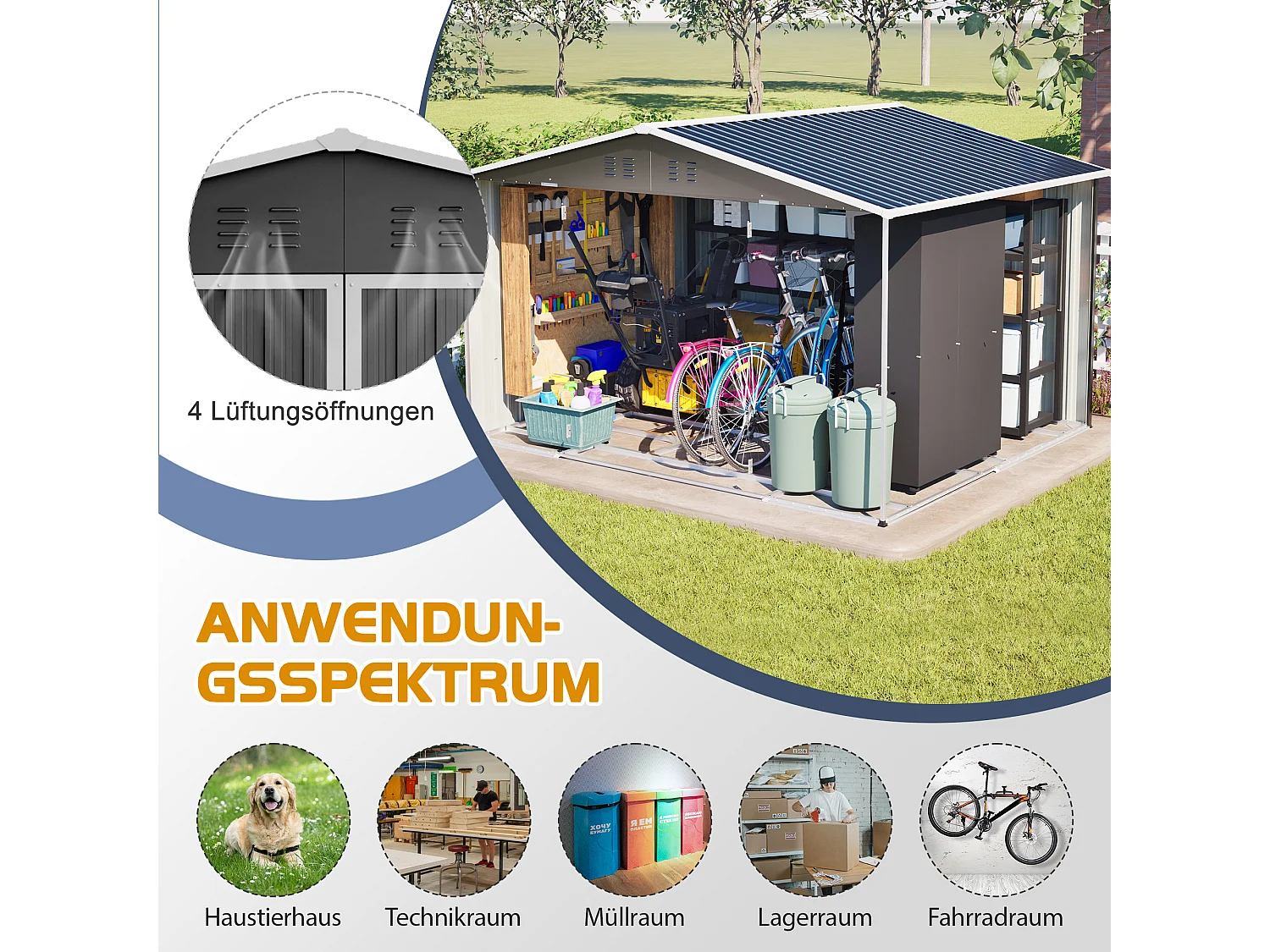 Grand abri de jardin métallique 300 x 252 x 191 cm - Noir