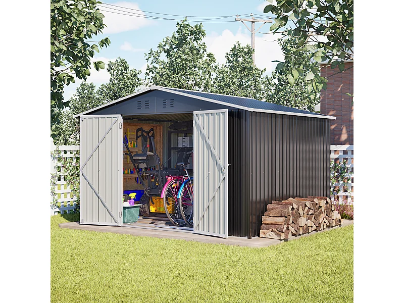 Grand abri de jardin métallique 300 x 252 x 191 cm - Noir