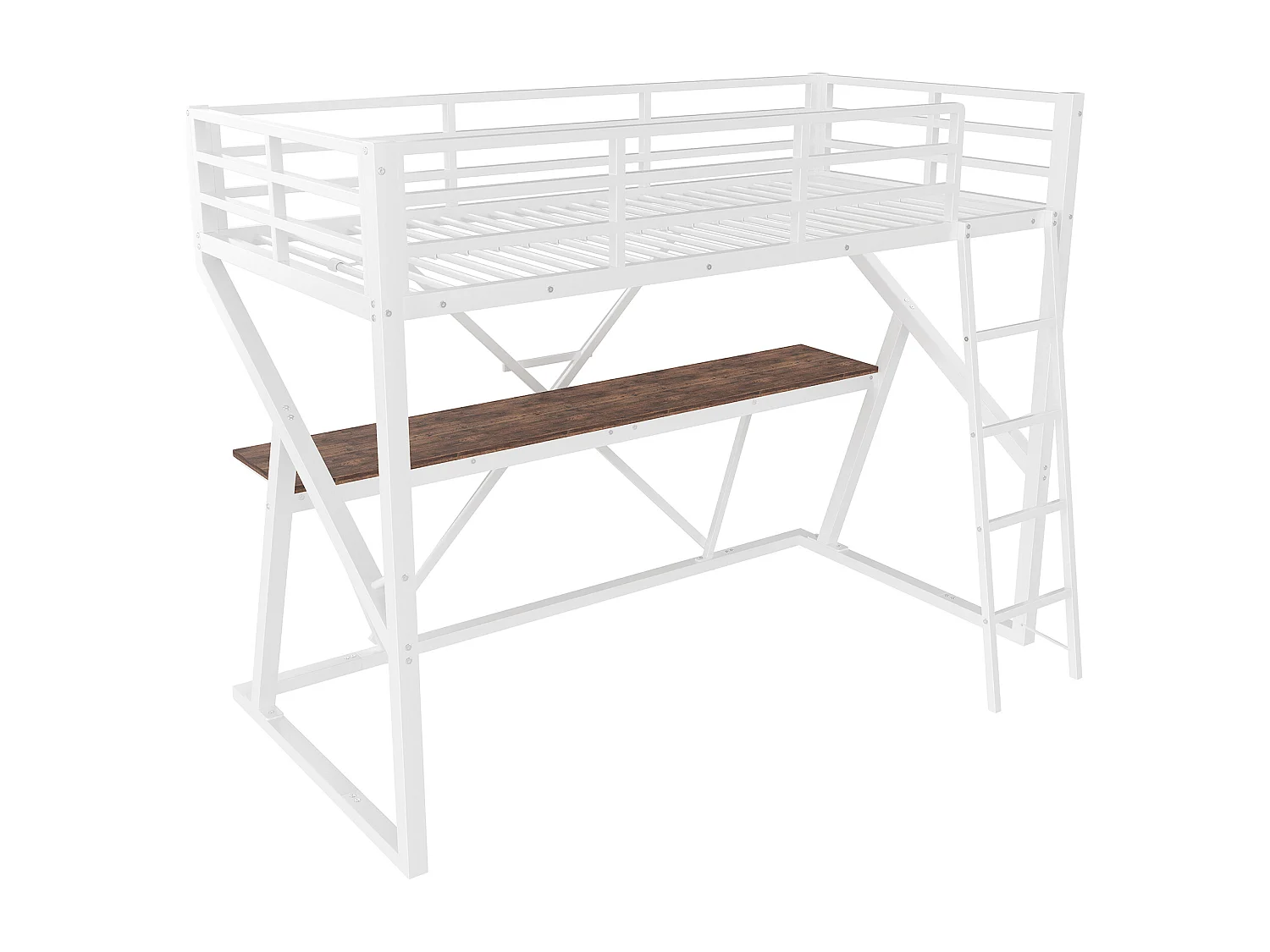 Kinderhoogslaper 90 x 200 cm met bureau en ledverlichting - Metalen frame - Zwart