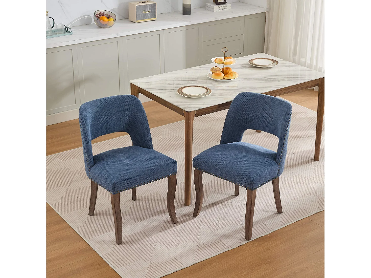 Set van 2 stoffen en houten stoelen - Hol ontwerp - Blauw