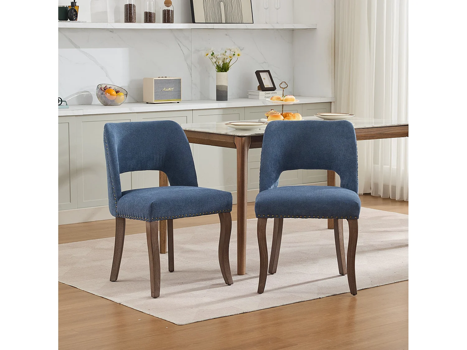 Set van 2 stoffen en houten stoelen - Hol ontwerp - Blauw