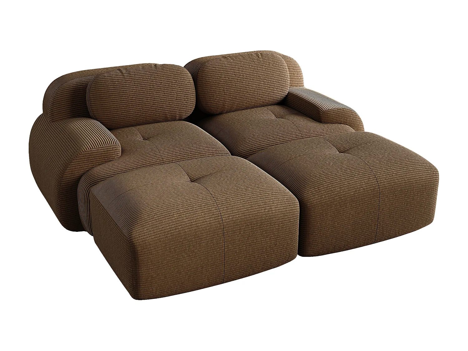 Tweezits corduroy bank - Kussens en 2 voetenbankjes - Bruin
