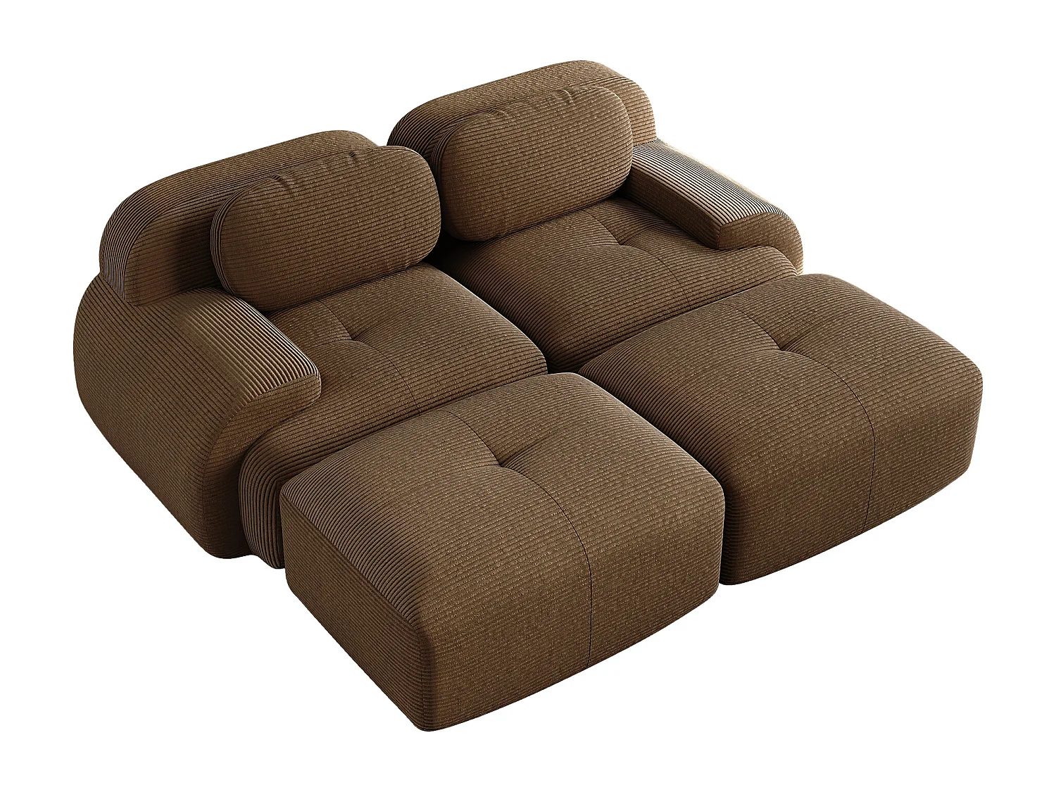 Tweezits corduroy bank - Kussens en 2 voetenbankjes - Bruin