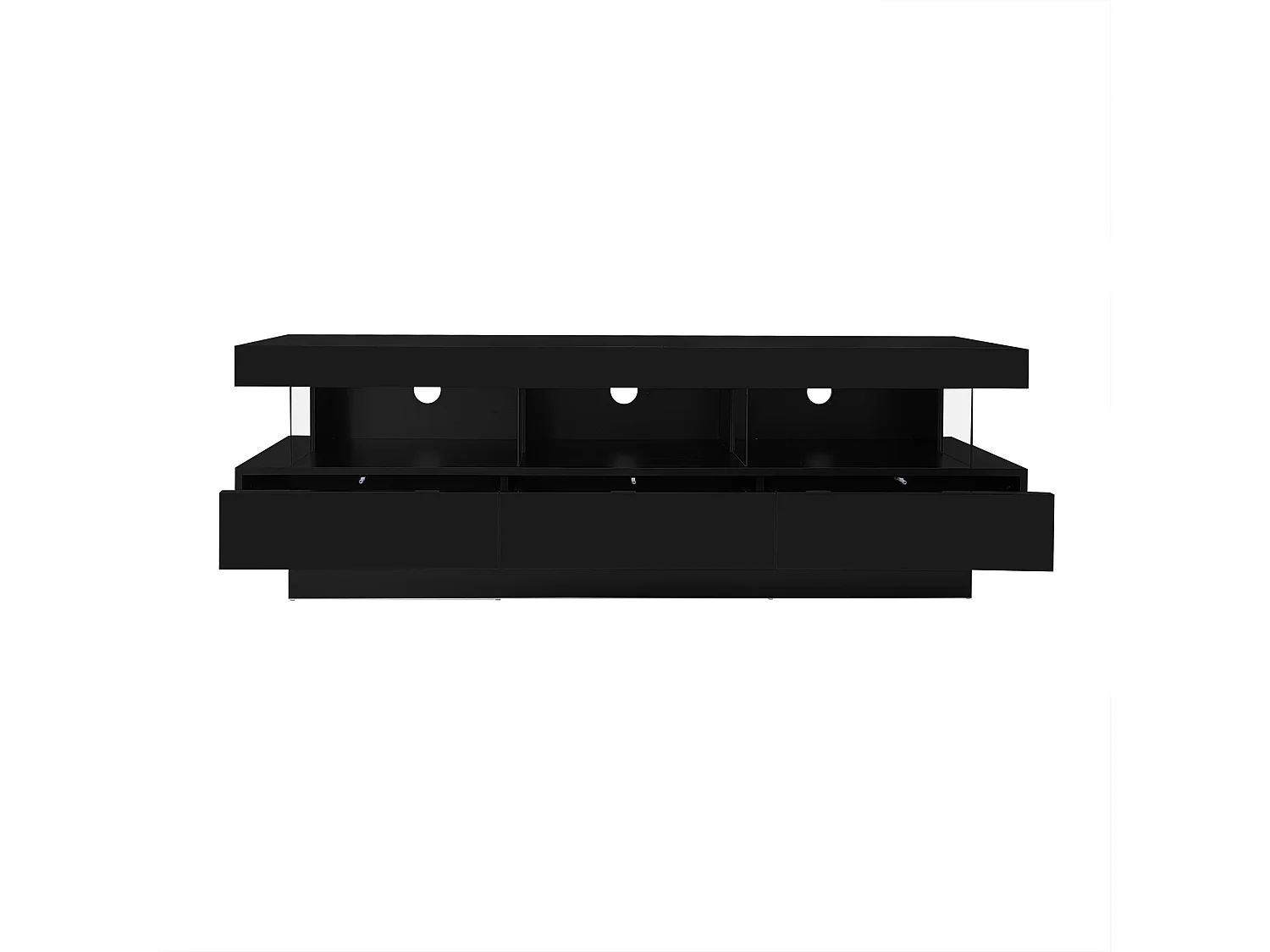 Tv-meubel met ledverlichting, 3 lades en 3 glazen planken - Glanzend zwart lakwerk
