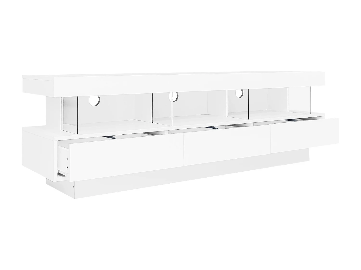 Tv-meubel met ledverlichting, 3 lades en 3 glazen planken - Glanzend witte lak