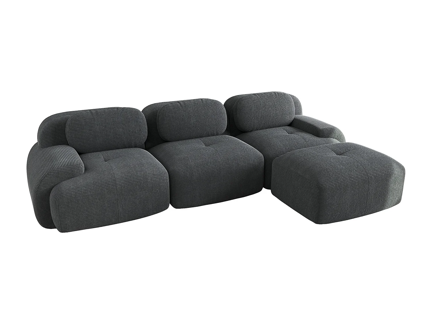 Divano 3 posti con poggiapiedi e cuscini - Velluto a coste - Grigio, non necessita di montaggio