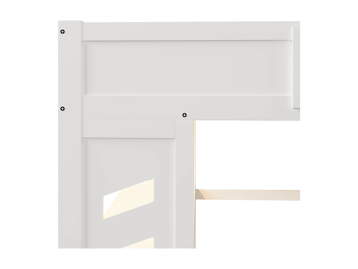 Letto a soppalco 140 x 200 cm con scrivania, 2 cassetti e stendibiancheria - Letto per bambini con LED, USB e Type-C - Bianco