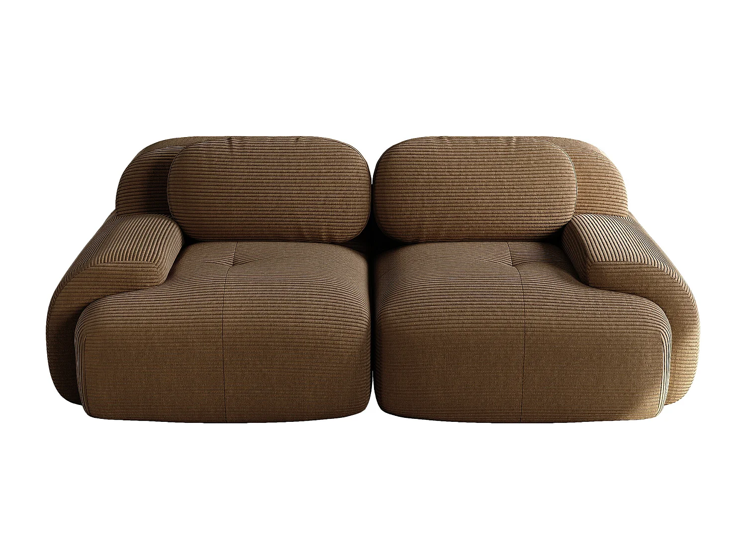 Divano in velluto a coste a 2 posti - Braccioli curvi - marrone