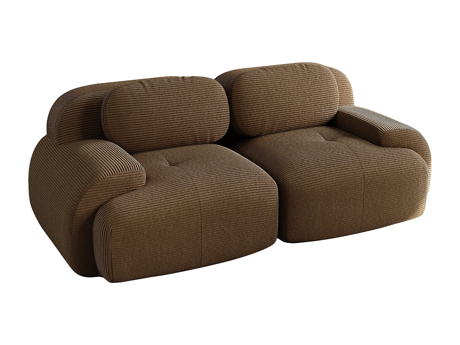 Divano in velluto a coste a 2 posti - Braccioli curvi - marrone