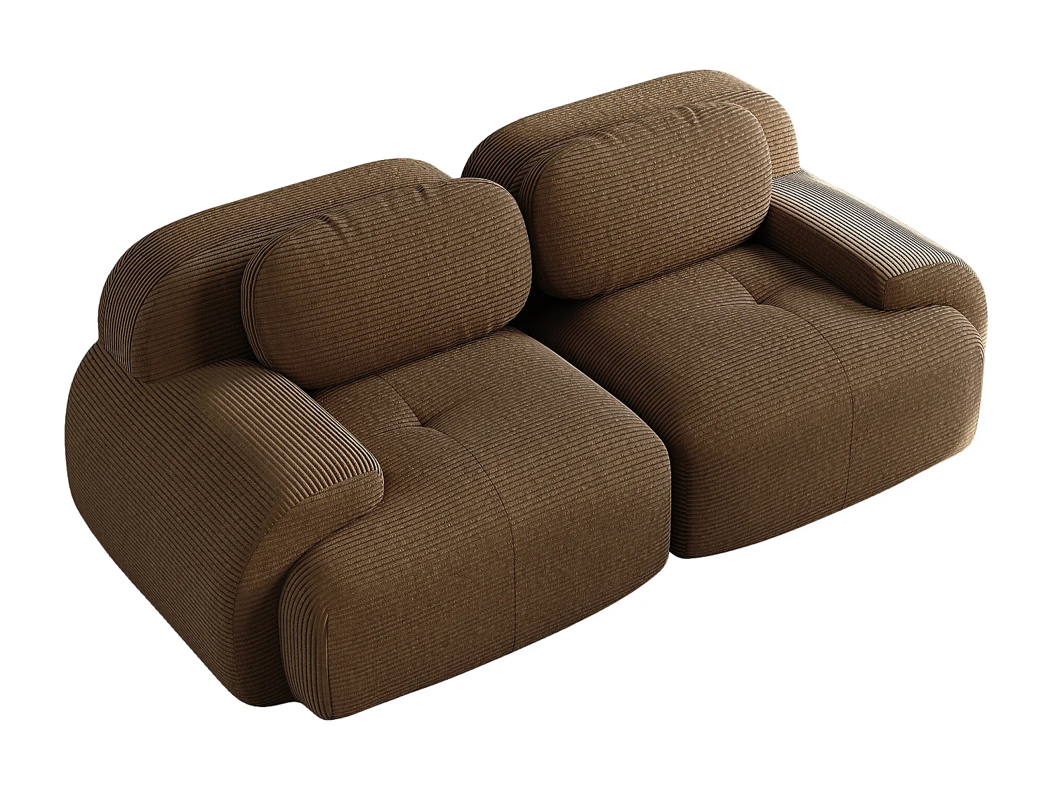 Divano in velluto a coste a 2 posti - Braccioli curvi - marrone