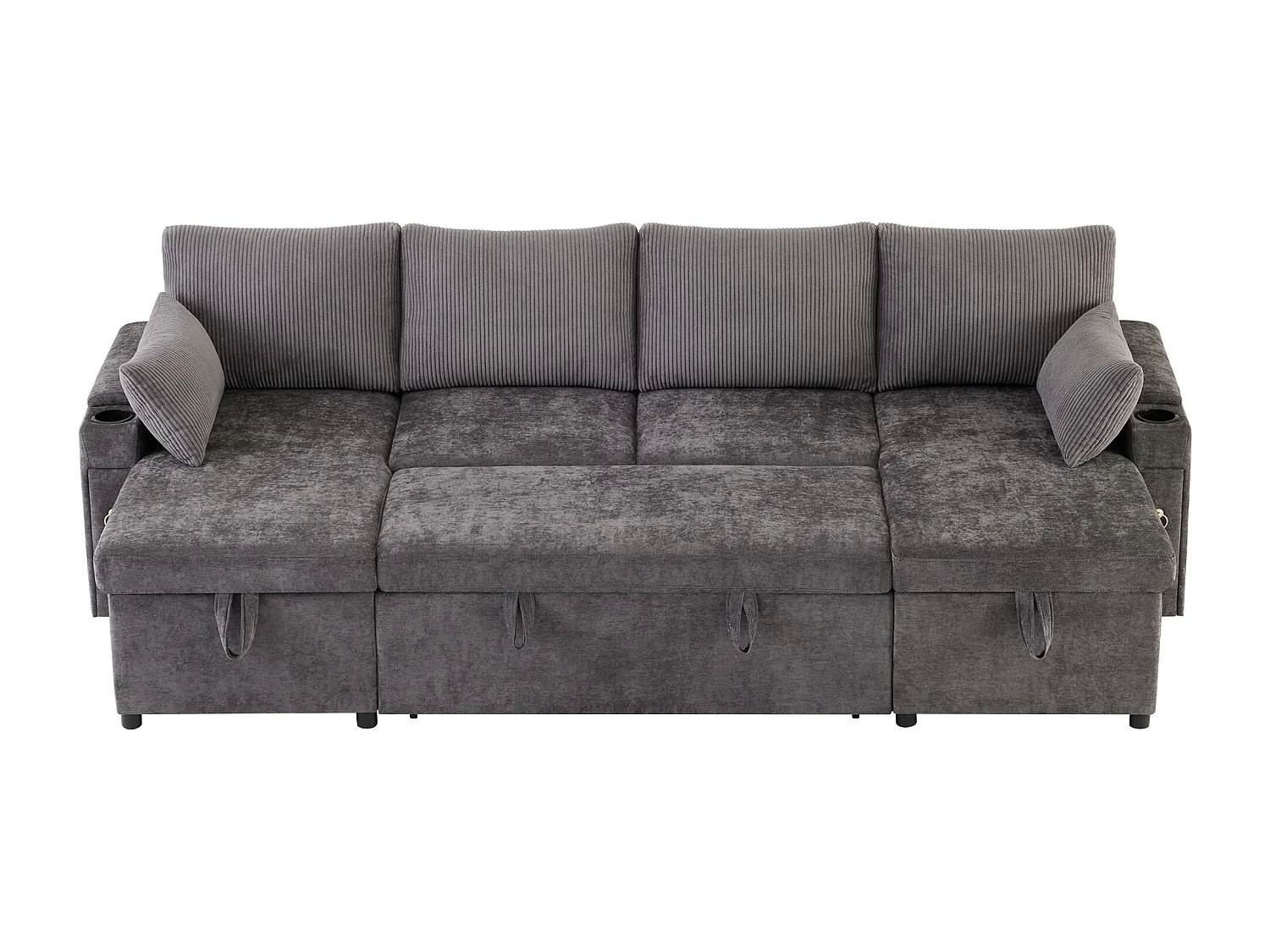 Canapé convertible 4 places en forme de U - Canapé d'angle avec rangement - Chenille et Velours côtelé - Gris