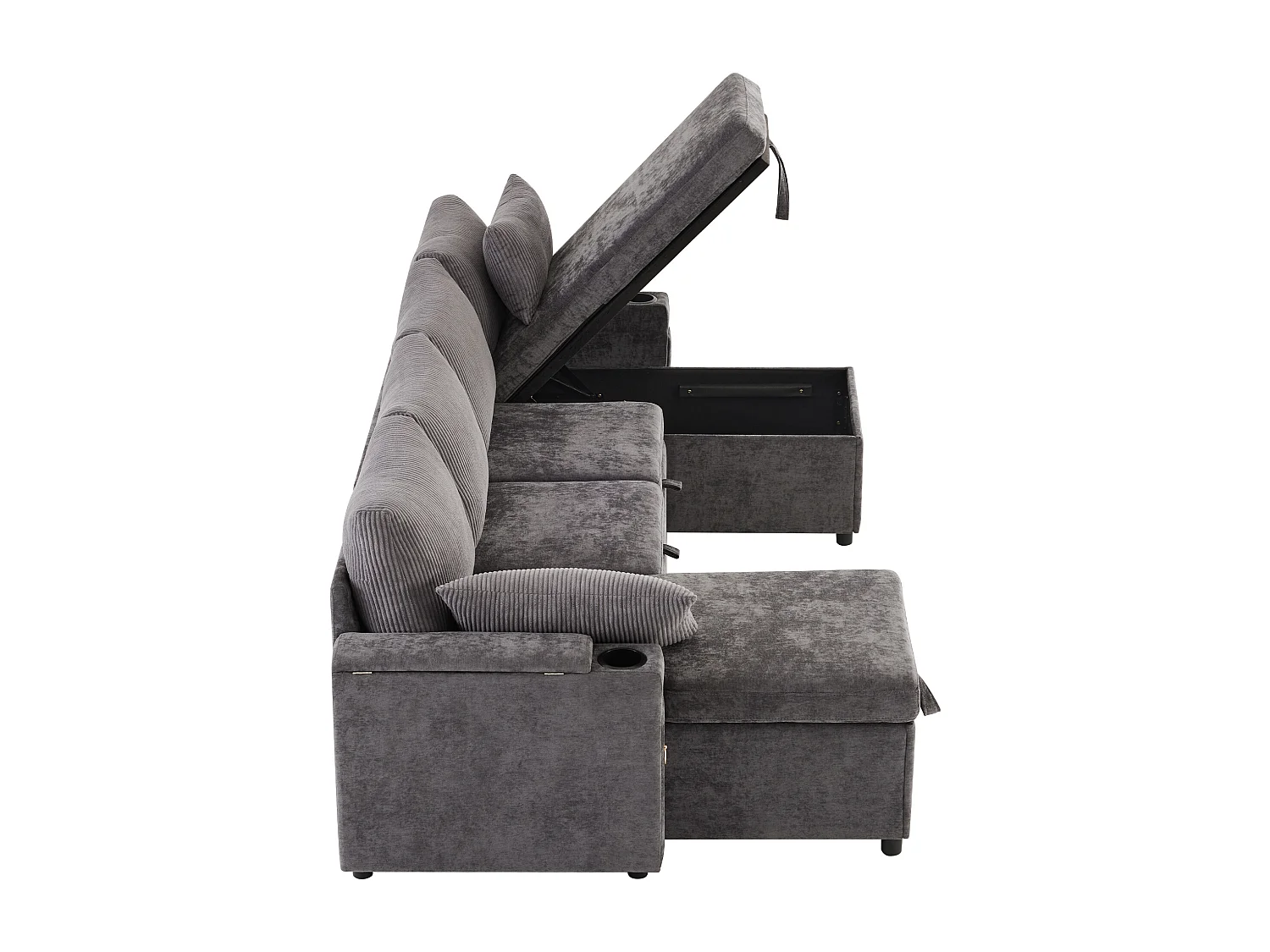 Canapé convertible 4 places en forme de U - Canapé d'angle avec rangement - Chenille et Velours côtelé - Gris