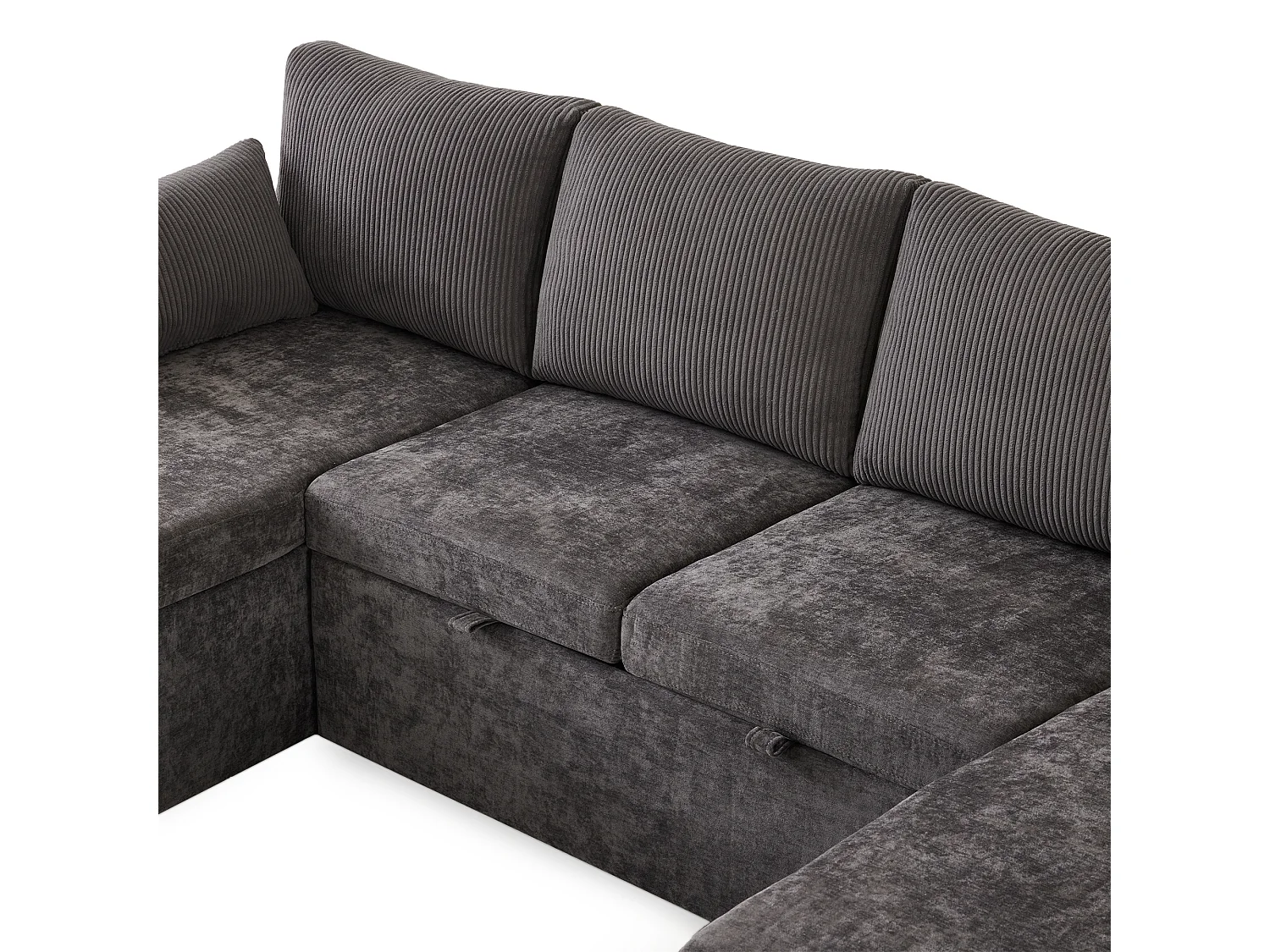 Canapé convertible 4 places en forme de U - Canapé d'angle avec rangement - Chenille et Velours côtelé - Gris