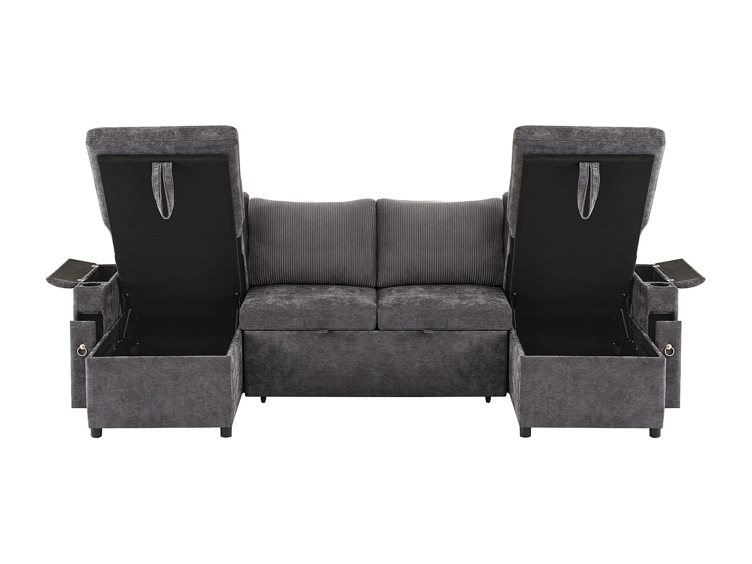 Canapé convertible 4 places en forme de U - Canapé d'angle avec rangement - Chenille et Velours côtelé - Gris