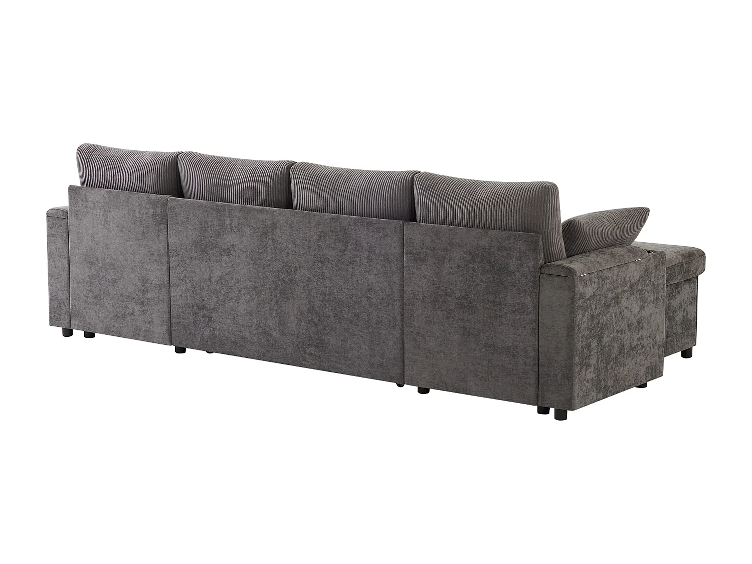 Canapé convertible 4 places en forme de U - Canapé d'angle avec rangement - Chenille et Velours côtelé - Gris