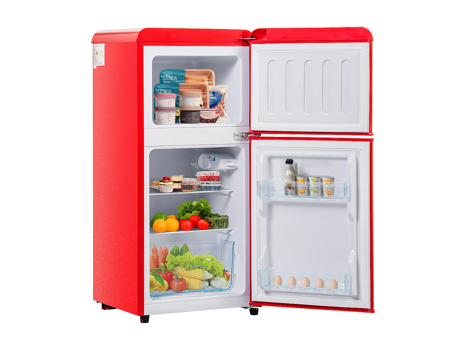 Réfrigérateur de 60 L avec 2 portes et LED - Consommation 102 kWh/an - Rouge