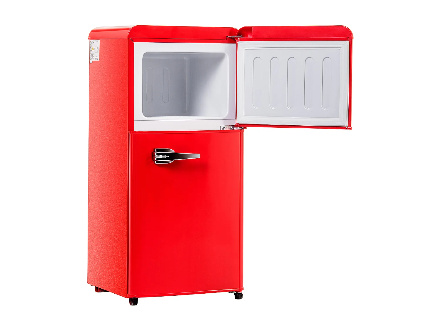 Réfrigérateur de 60 L avec 2 portes et LED - Consommation 102 kWh/an - Rouge