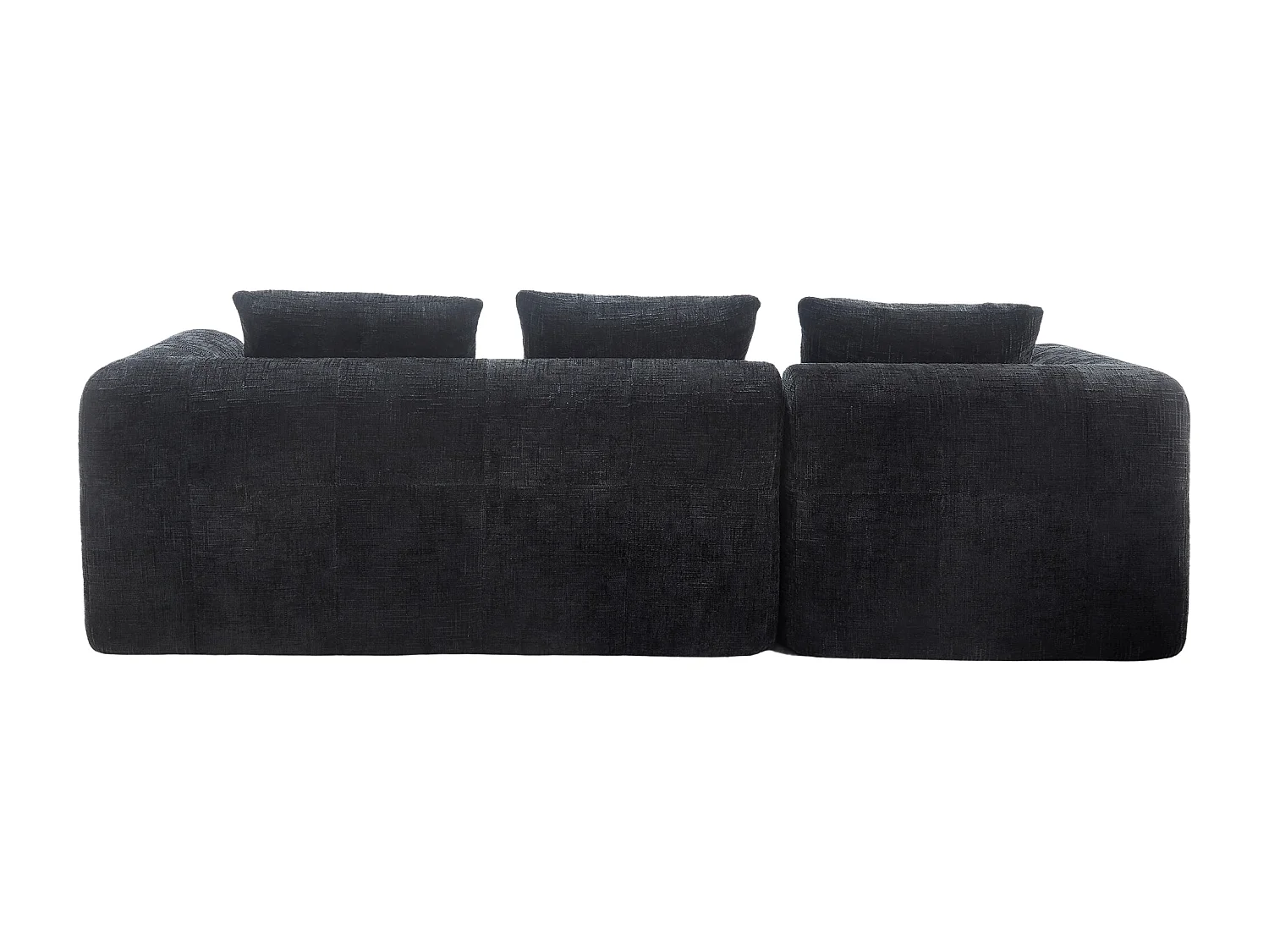 Canapé 3 place d'angle en L avec 3 coussins et poche latérale - Chenille noir