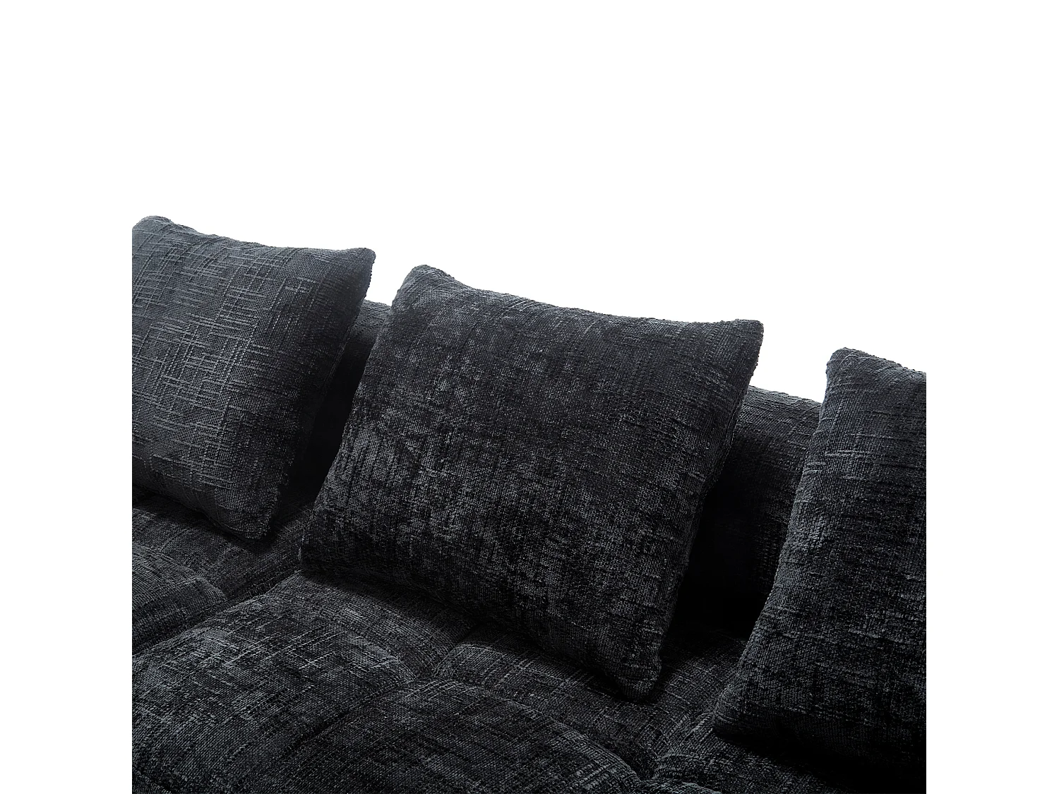 Canapé 3 place d'angle en L avec 3 coussins et poche latérale - Chenille noir