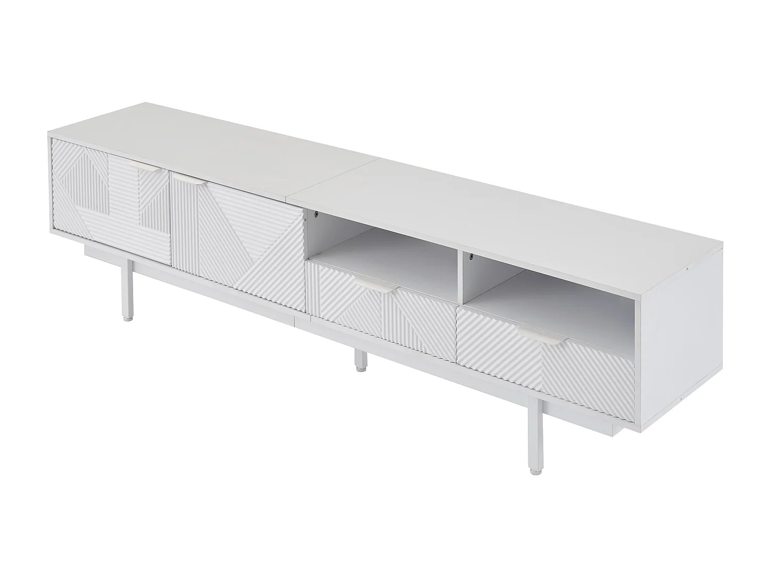 Meuble TV aux lignes géométriques blanche - 2 portes et 2 tiroirs