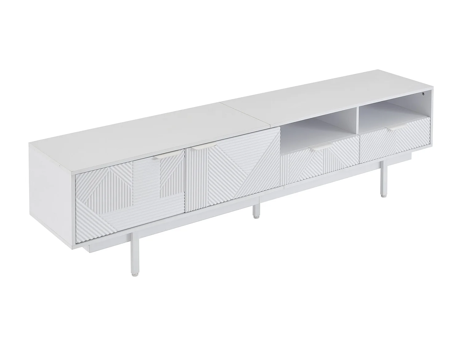 Meuble TV aux lignes géométriques blanche - 2 portes et 2 tiroirs