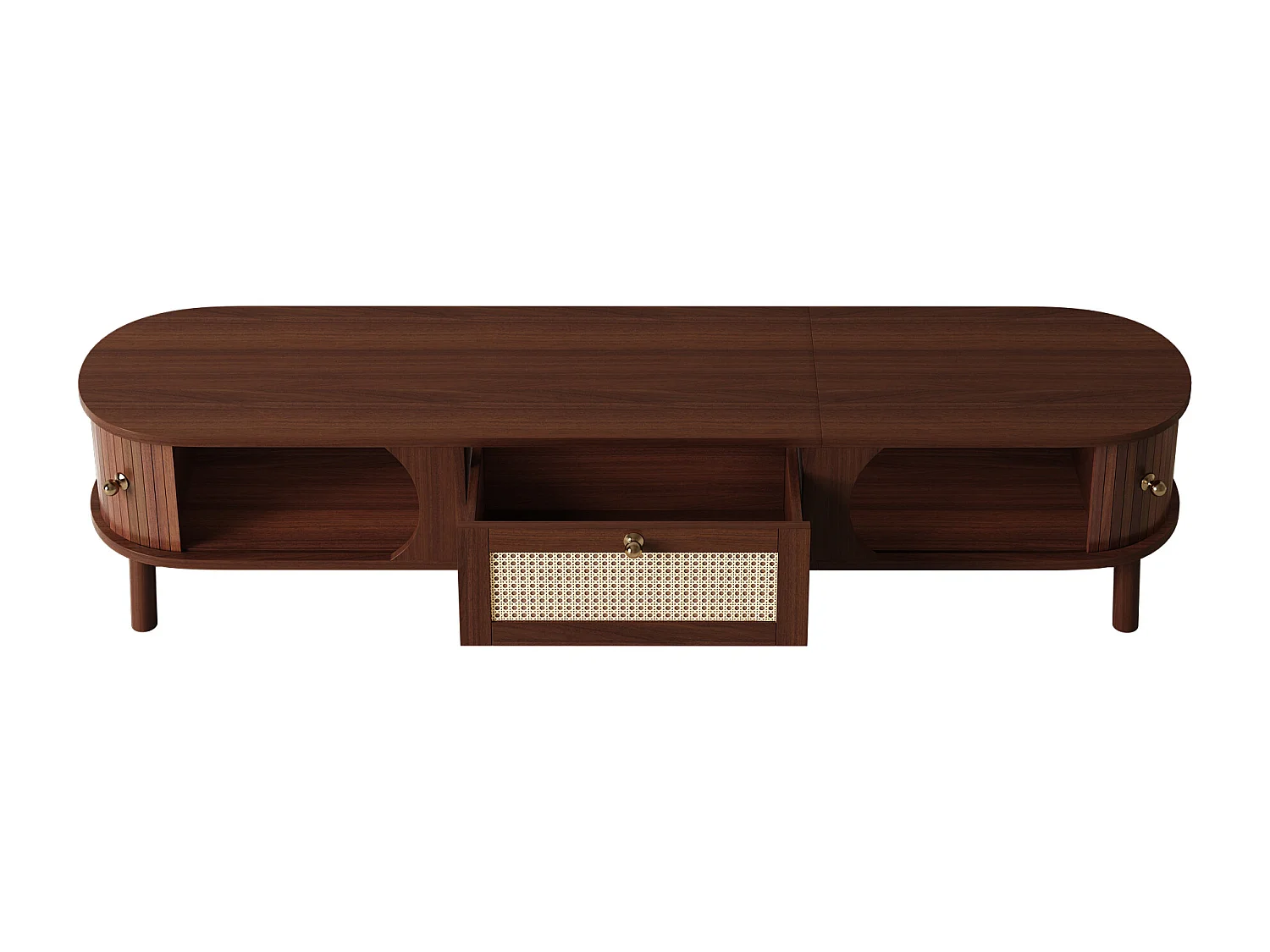 Meuble TV avec 2 portes coulissante et tiroir - Couleur noyer