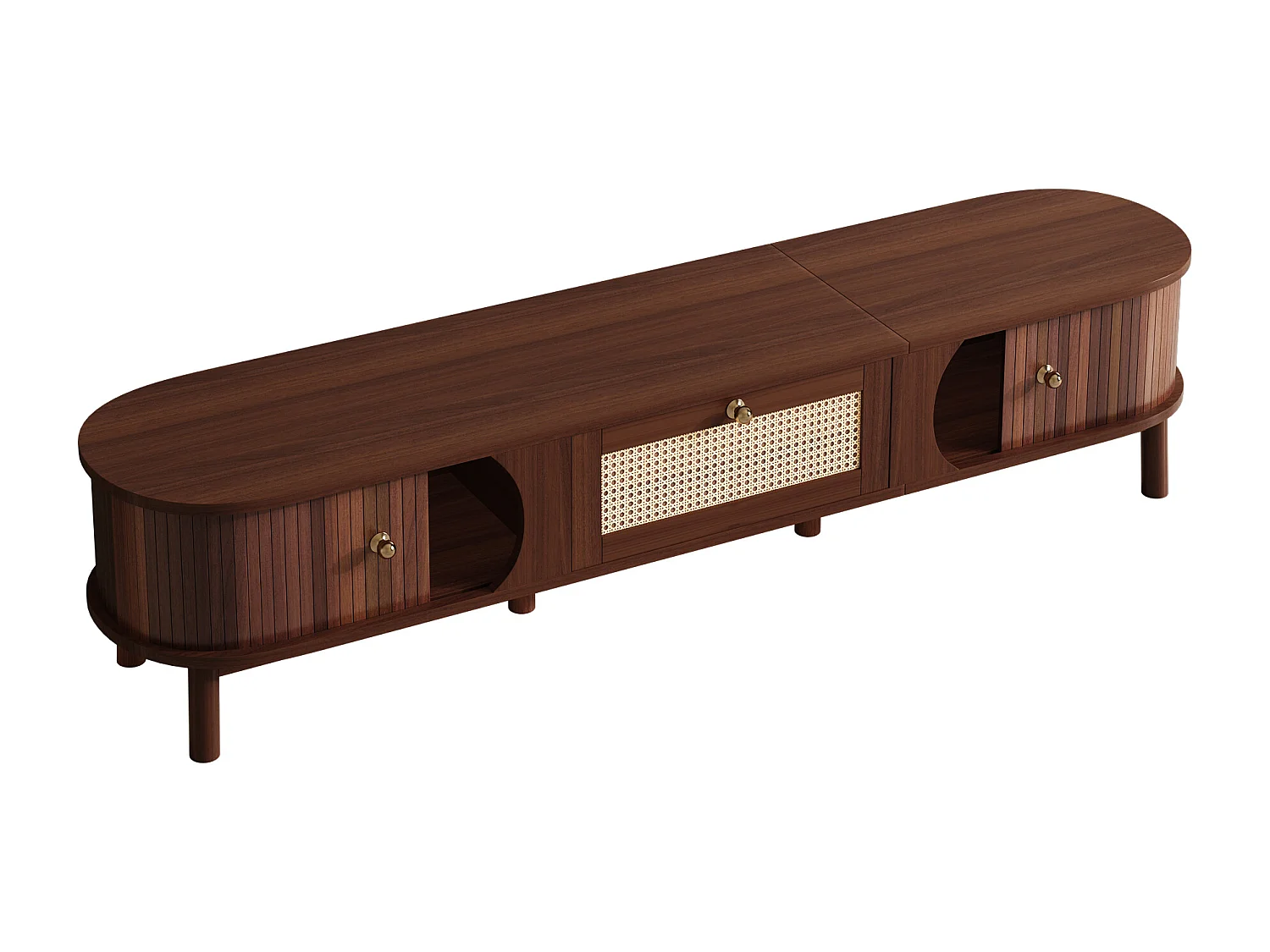 Meuble TV avec 2 portes coulissante et tiroir - Couleur noyer