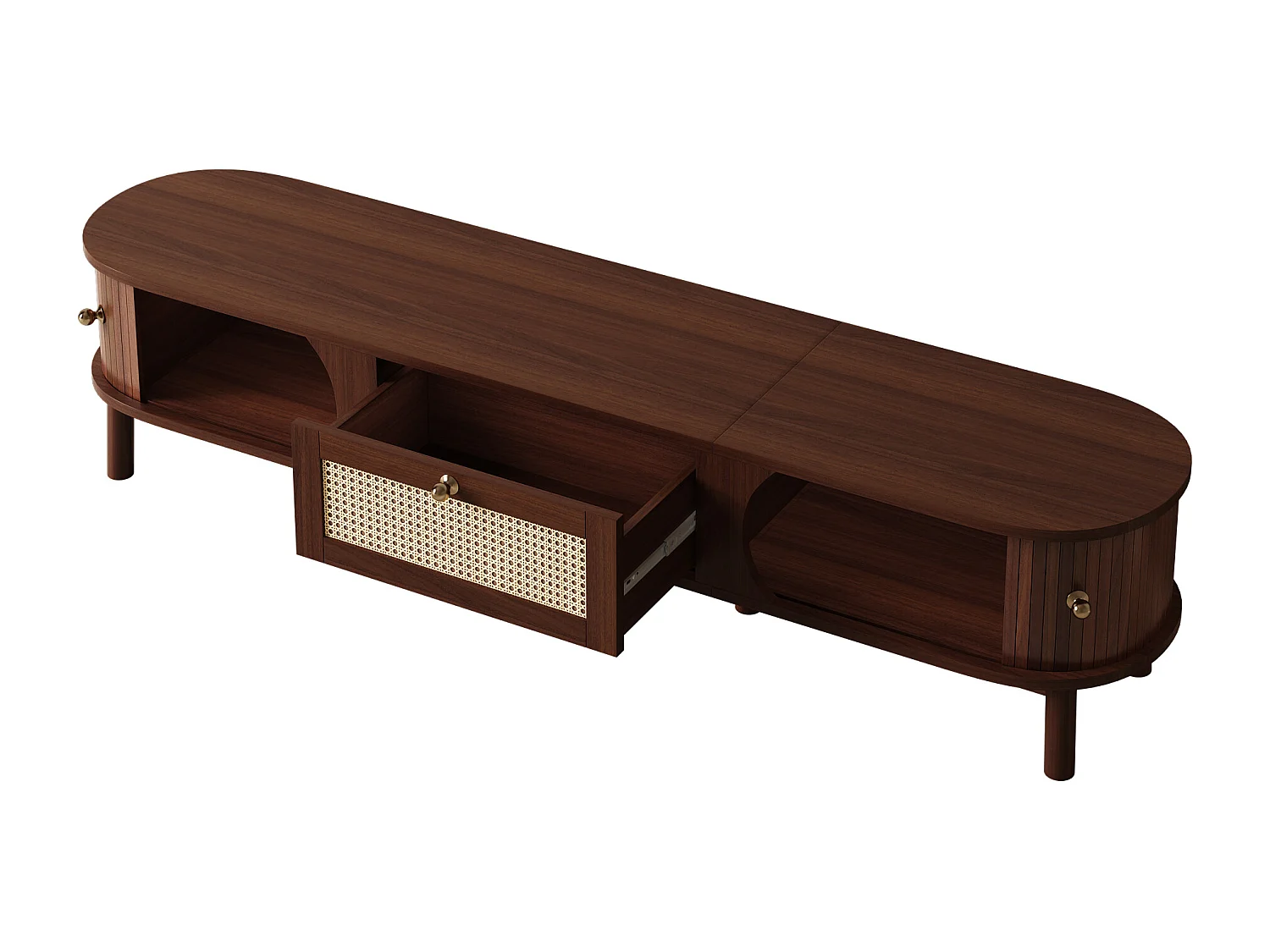 Meuble TV avec 2 portes coulissante et tiroir - Couleur noyer