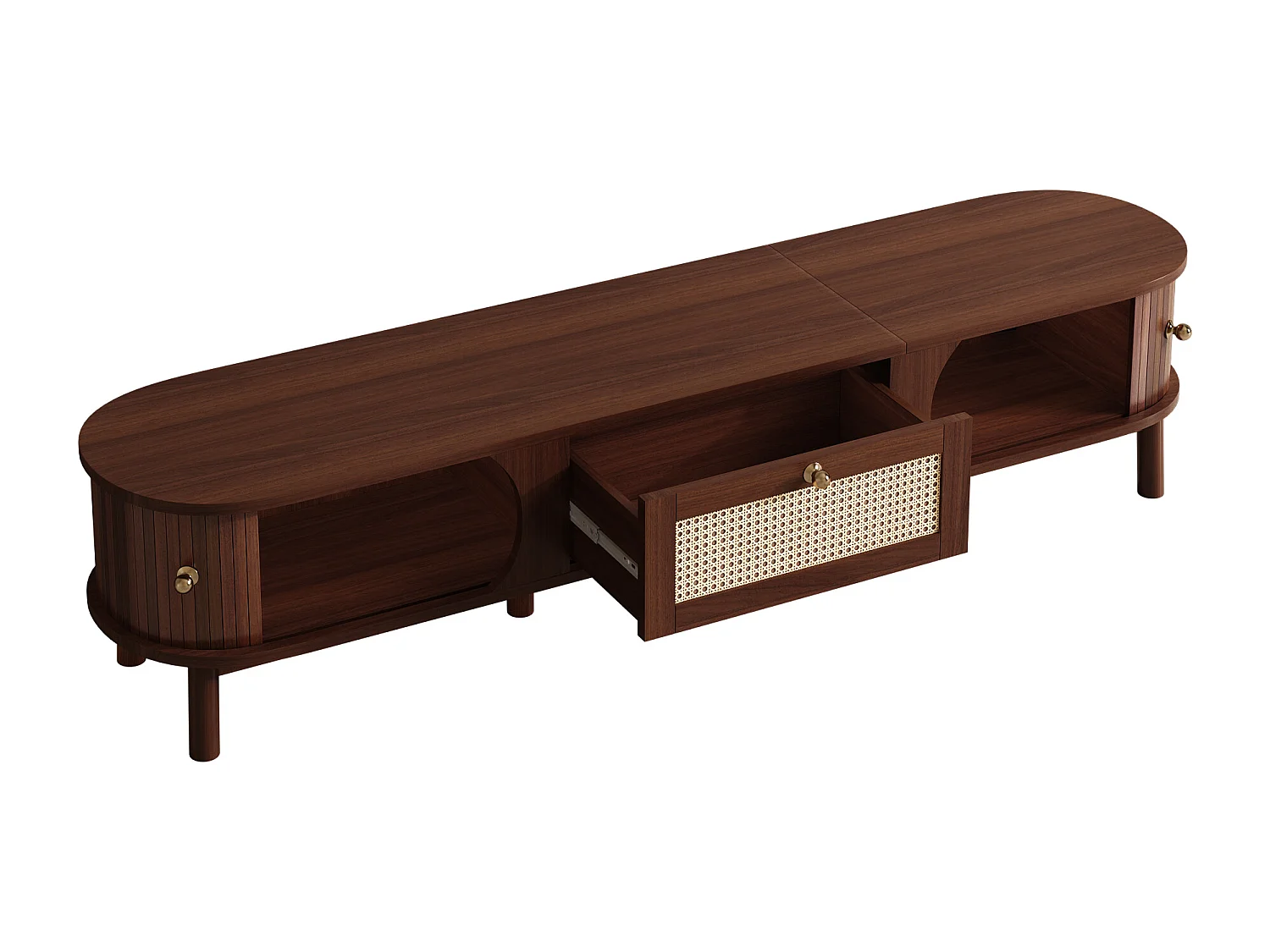 Meuble TV avec 2 portes coulissante et tiroir - Couleur noyer