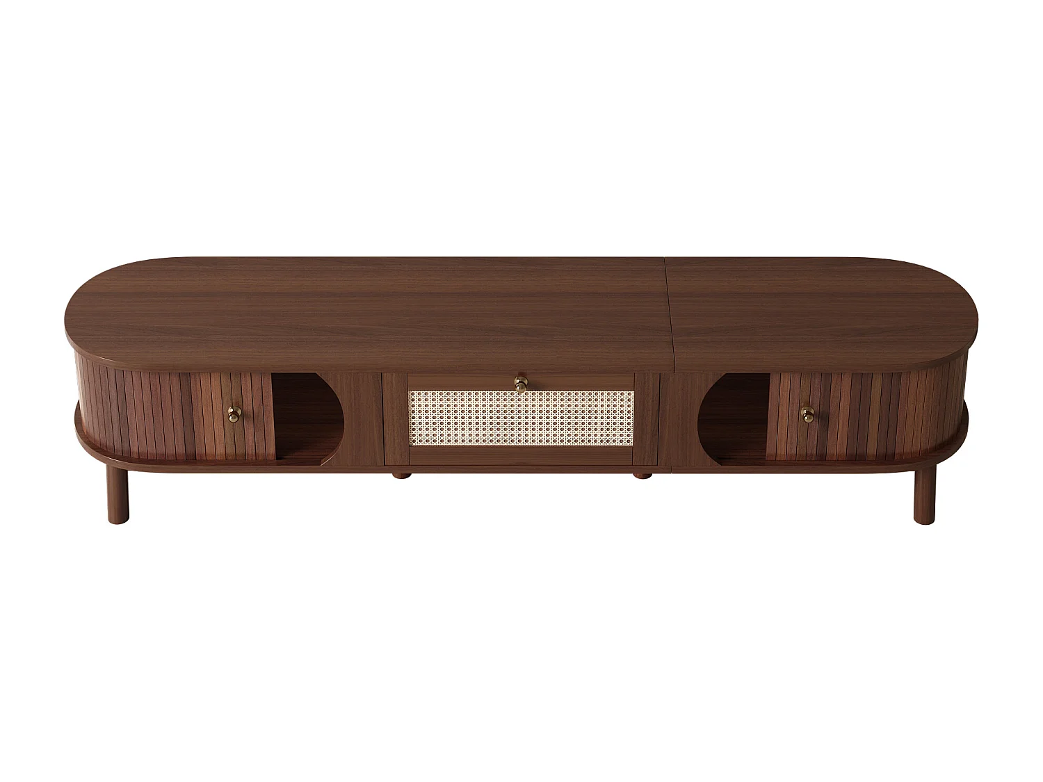 Meuble TV avec 2 portes coulissante et tiroir - Couleur noyer