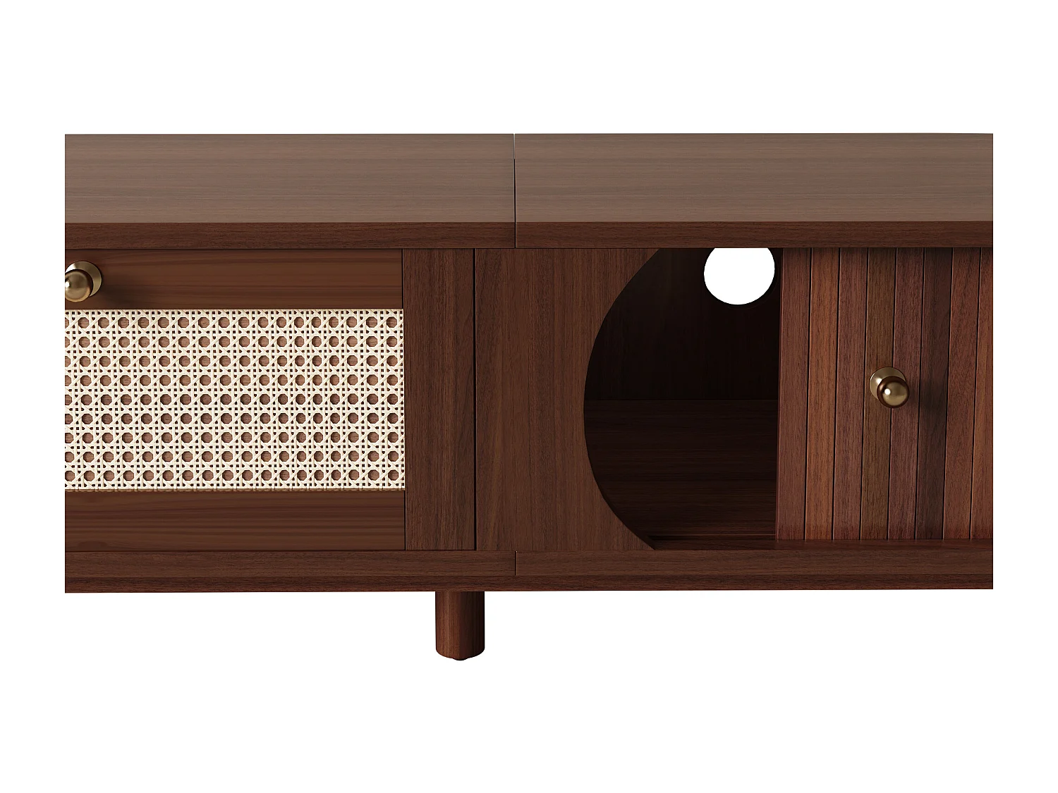 Meuble TV avec 2 portes coulissante et tiroir - Couleur noyer