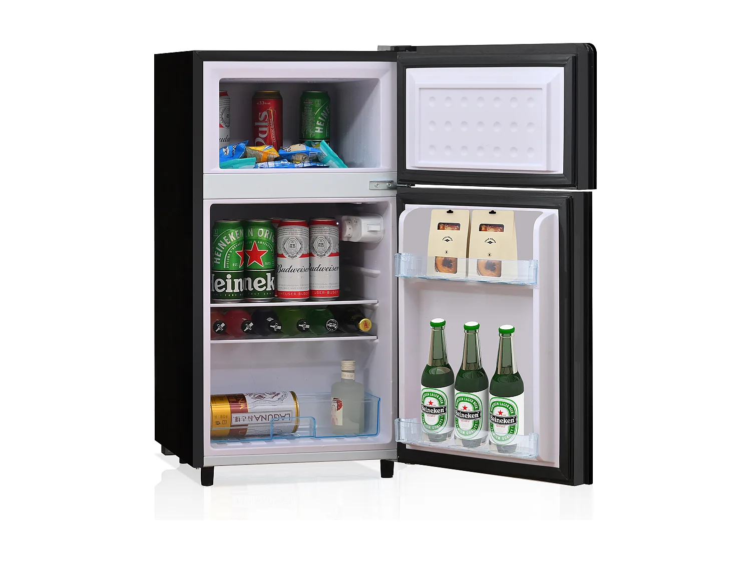 Mini-réfrigérateur 72 L avec porte en verre noir - Thermostat réglable sur 7 niveaux et LED