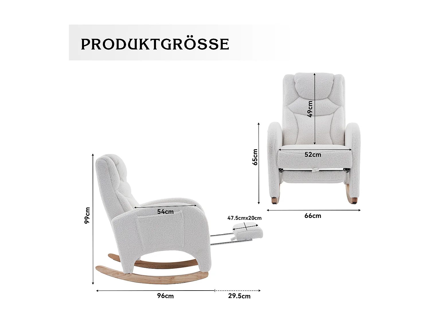 Fauteuil à bascule en tissu Teddy blanc - Rocking chair avec repose-pieds