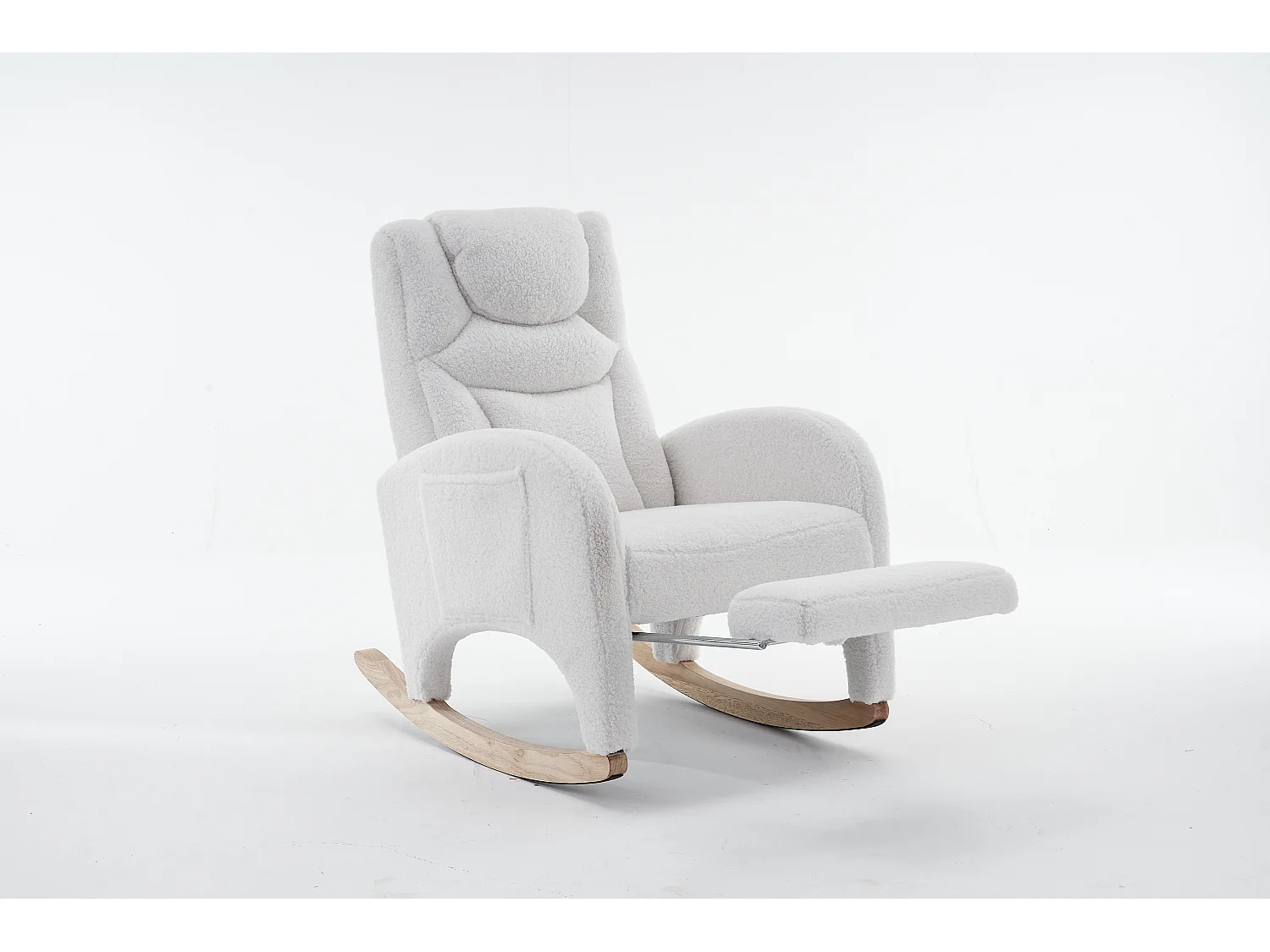 Fauteuil à bascule en tissu Teddy blanc - Rocking chair avec repose-pieds