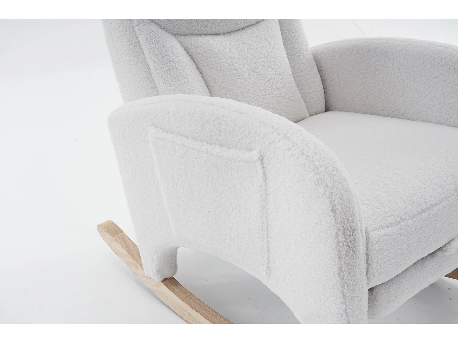 Fauteuil à bascule en tissu Teddy blanc - Rocking chair avec repose-pieds