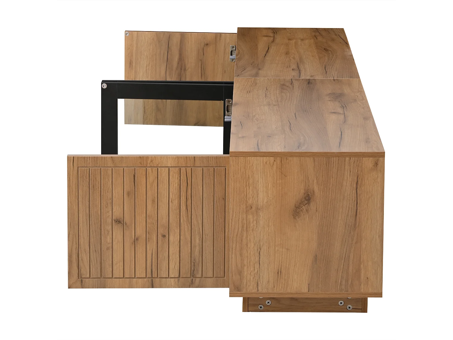 Meuble TV avec 4 portes et LED - Bois et verre - Naturel clair et noir