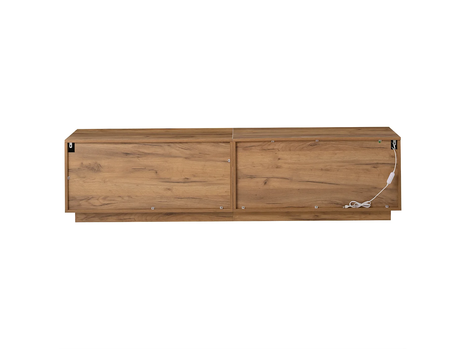 Meuble TV avec 4 portes et LED - Bois et verre - Naturel clair et noir
